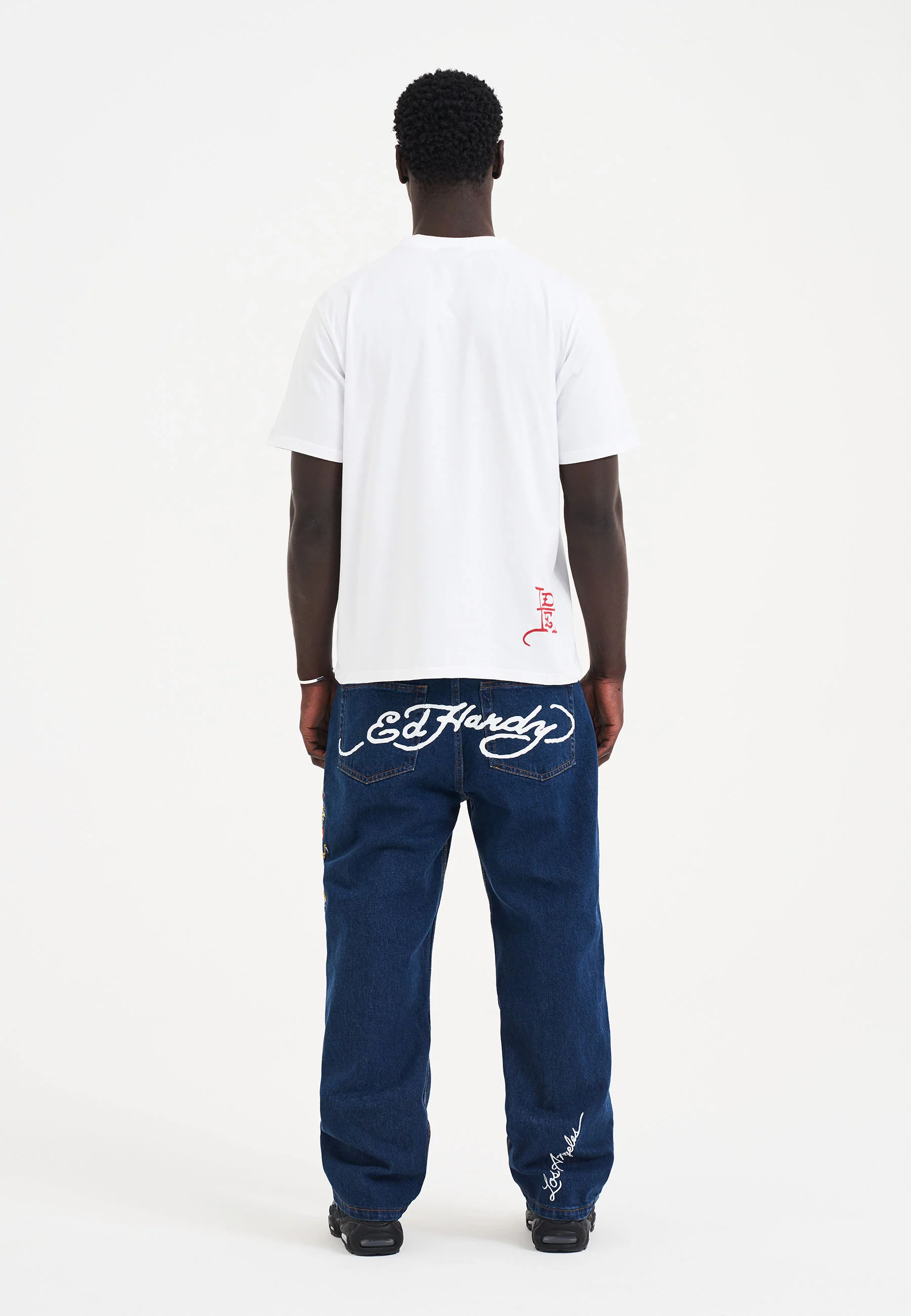 Mens Battle-Dragon Tattoo Denim Trousers Baggy Jeans - Indigo - Image 4