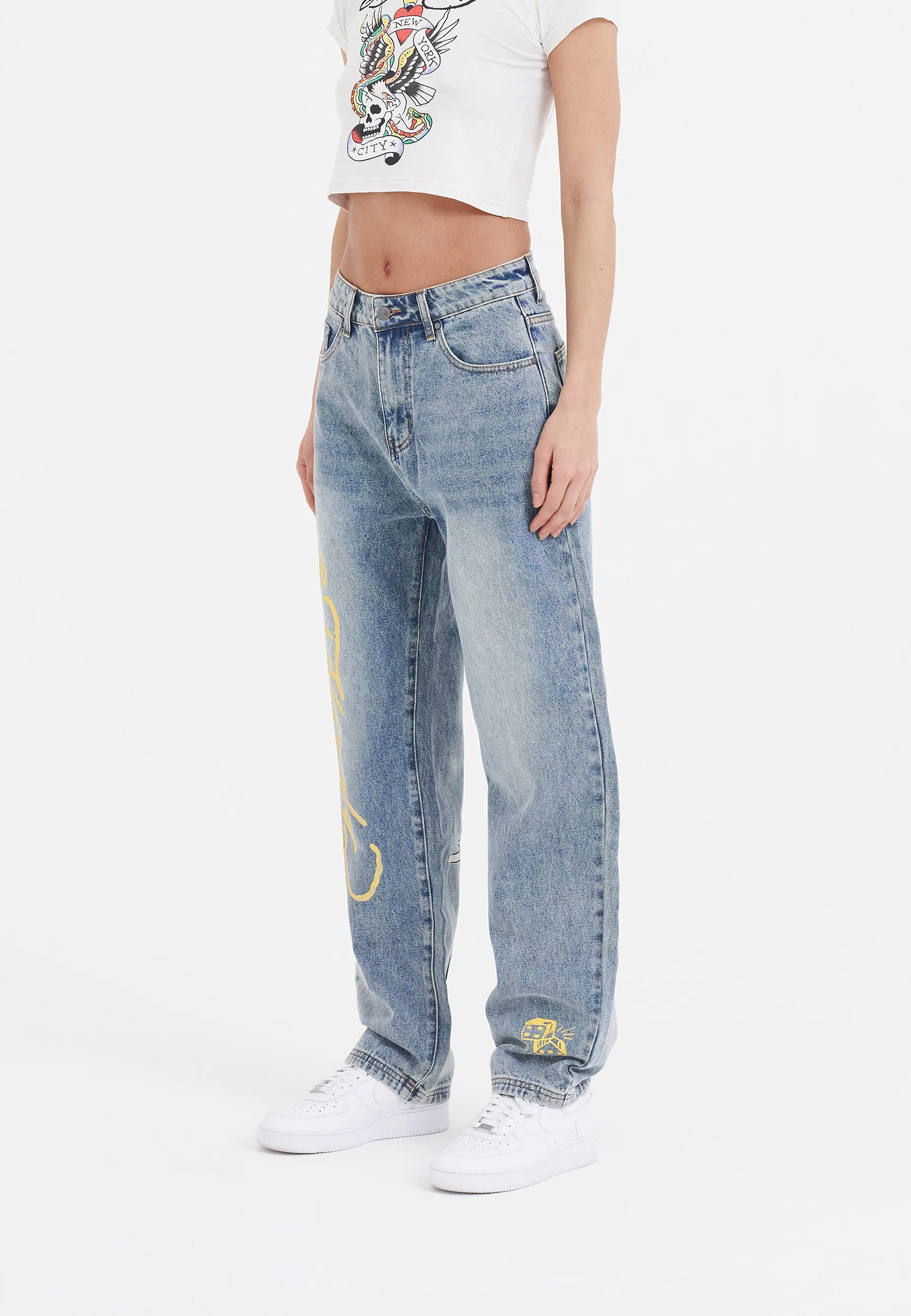 Womens Born-Wild Relaxed Fit Denim Trousers Jeans - Bleach - Image 3