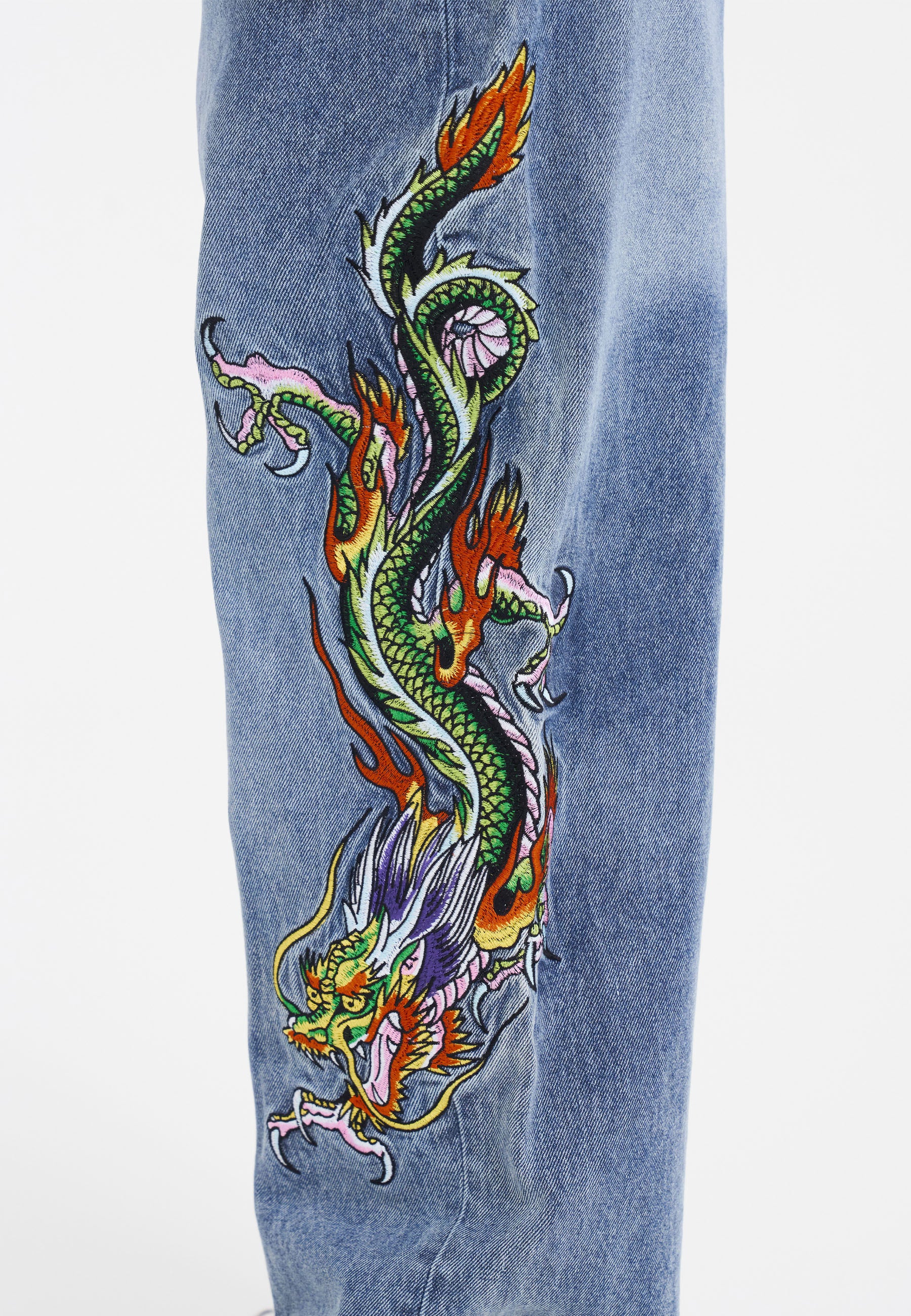 Womens Crawling Dragon Relaxed Fit Denim Trousers Jeans - Bleach - Image 4