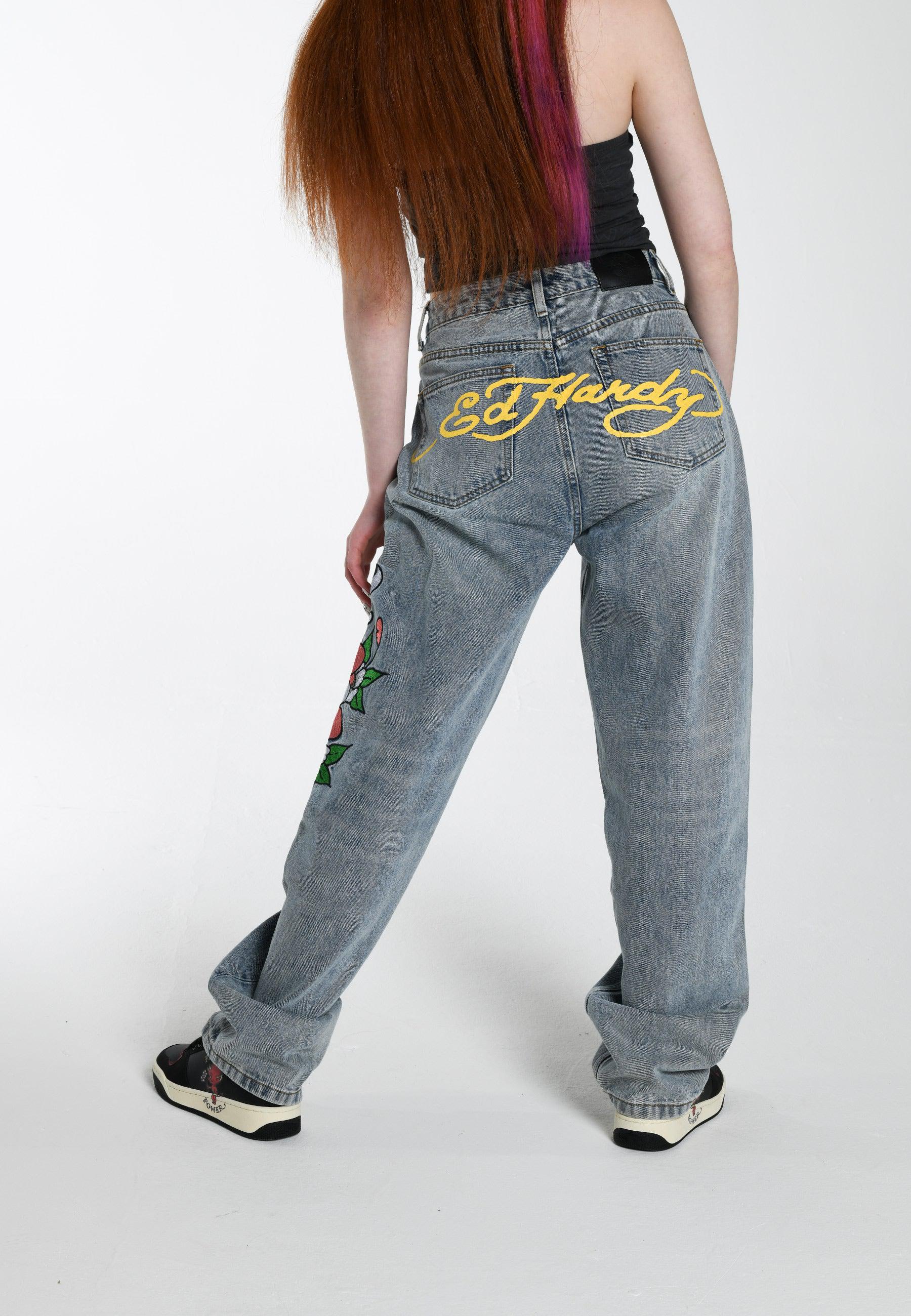 Womens Death Before Dishonour Relaxed Fit Denim Trousers Jeans - Bleach - Image 3