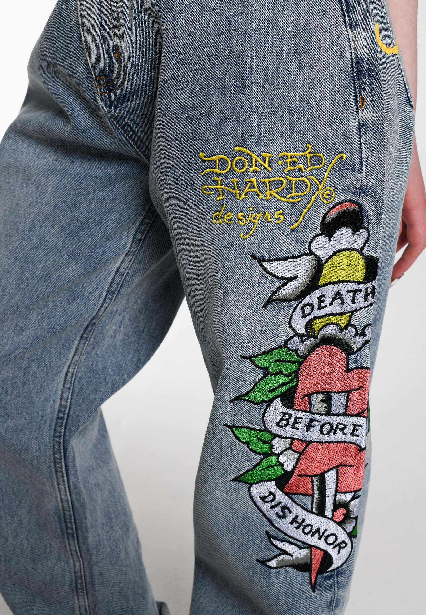 Womens Death Before Dishonour Relaxed Fit Denim Trousers Jeans - Bleach - Image 4