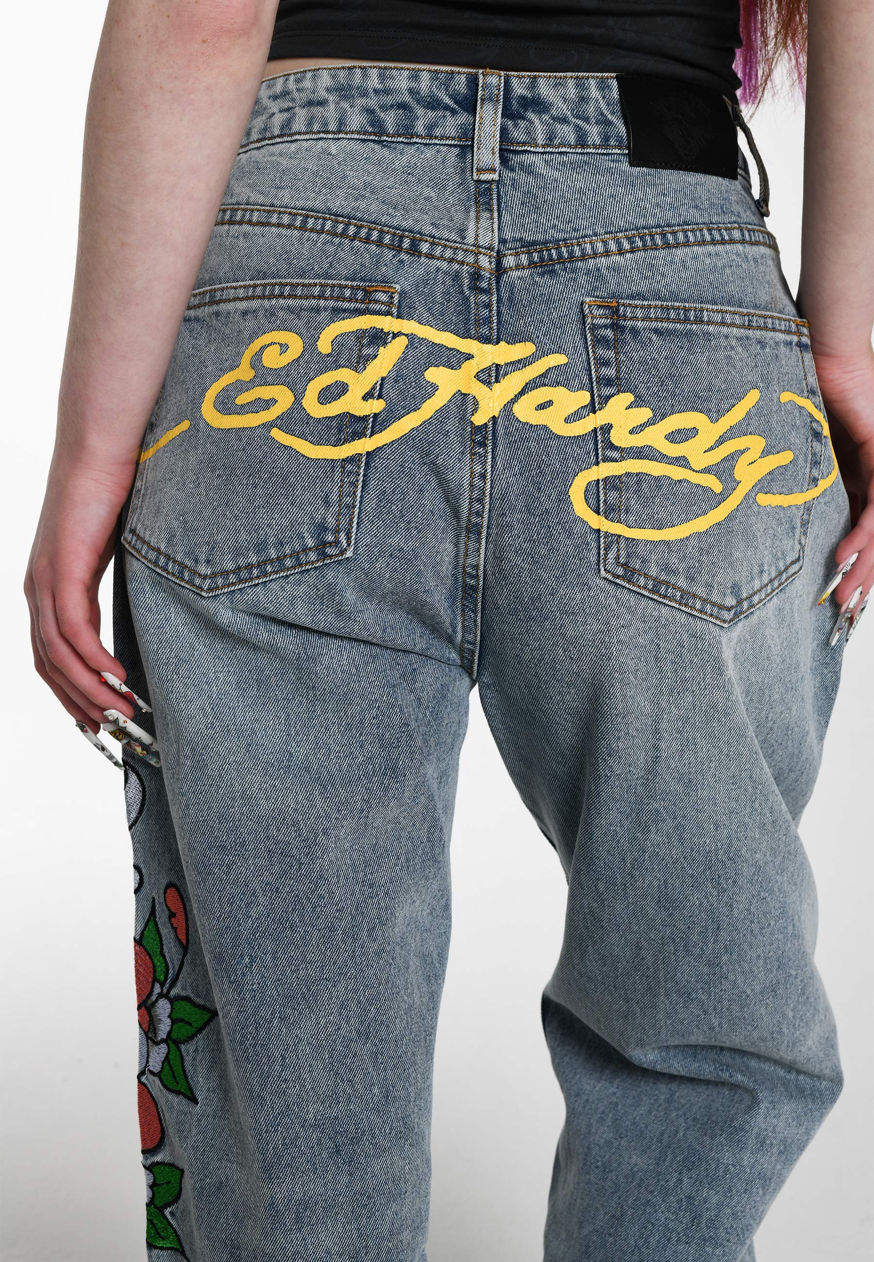 Womens Death Before Dishonour Relaxed Fit Denim Trousers Jeans - Bleach - Image 5