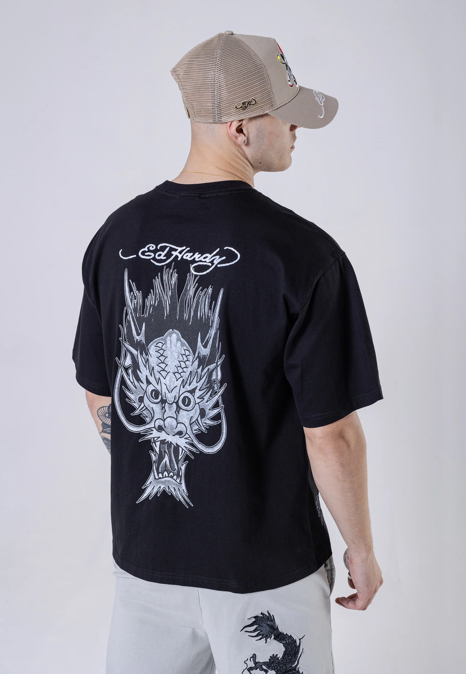 Mens Dragons-Back Tonal T-Shirt - Black - Image 5