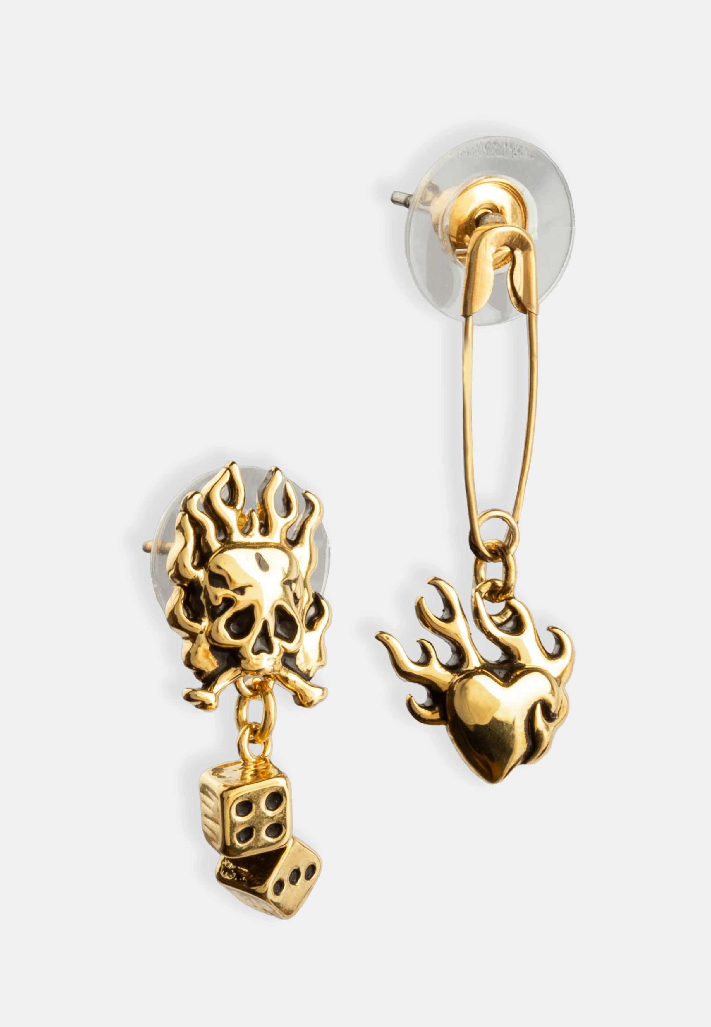Ed Hardy Flaming Skull and Dice earring - Gold - Image 4