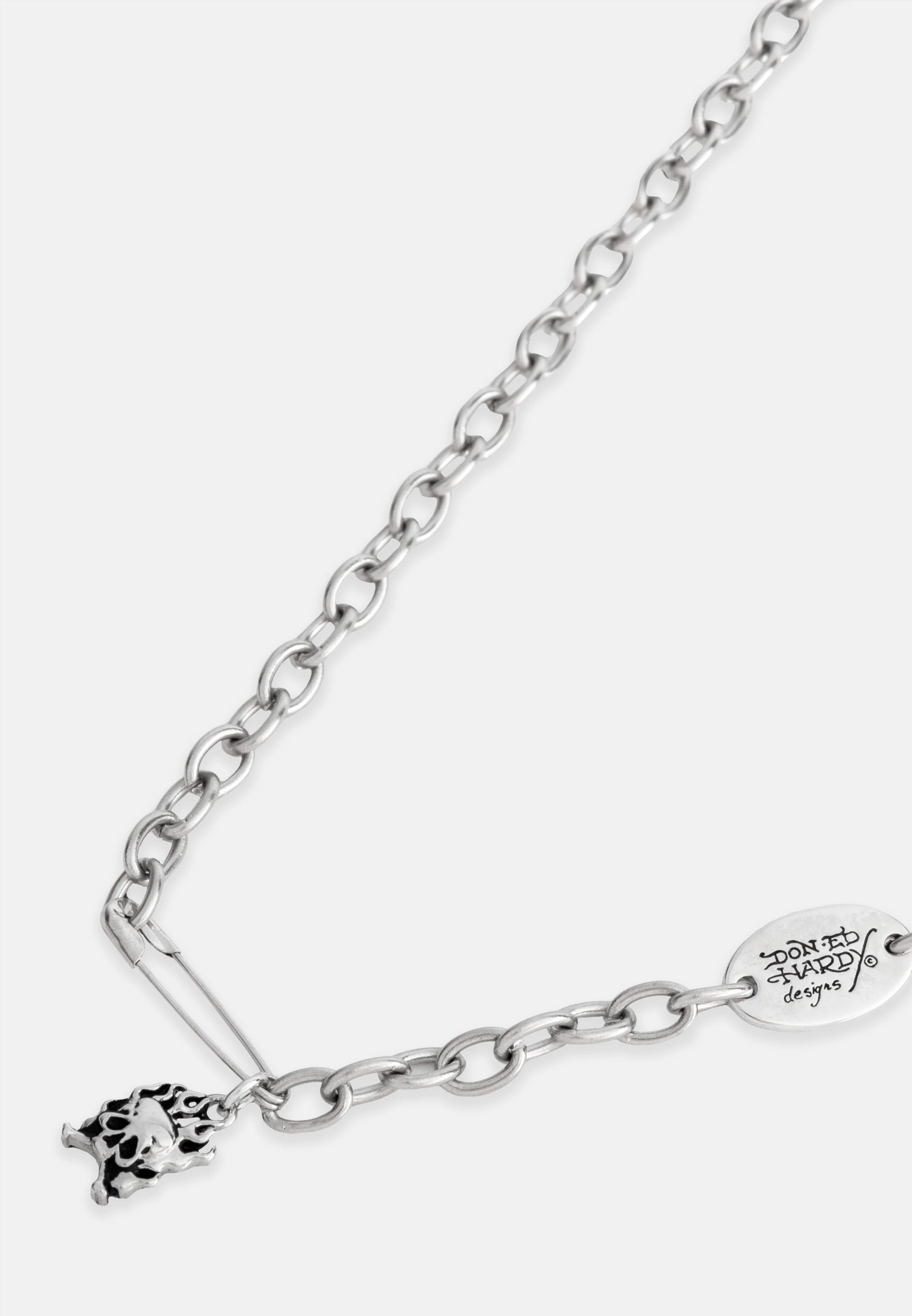 Ed Hardy Flaming Skull Multilink Necklace - Silver - Image 3