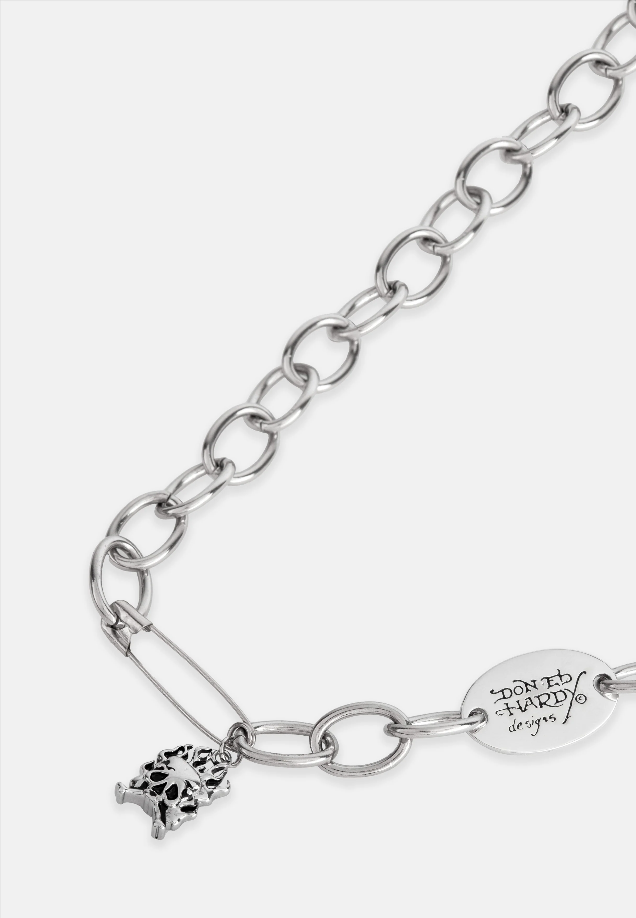 Ed Hardy Flaming Skull Necklace - Silver - Image 4