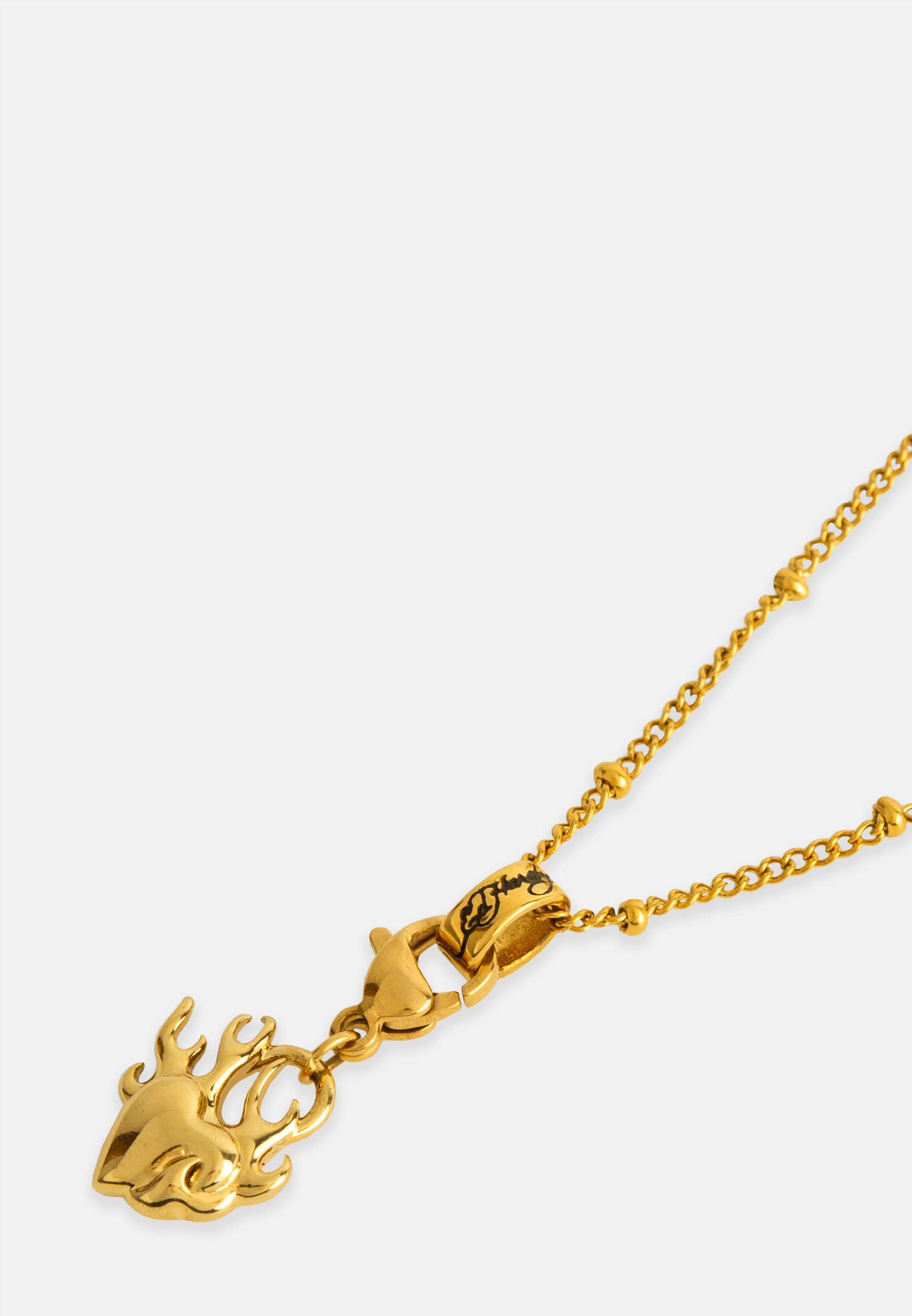 Ed Hardy Mini Flaming Heart Charm Necklace - Gold - Image 4