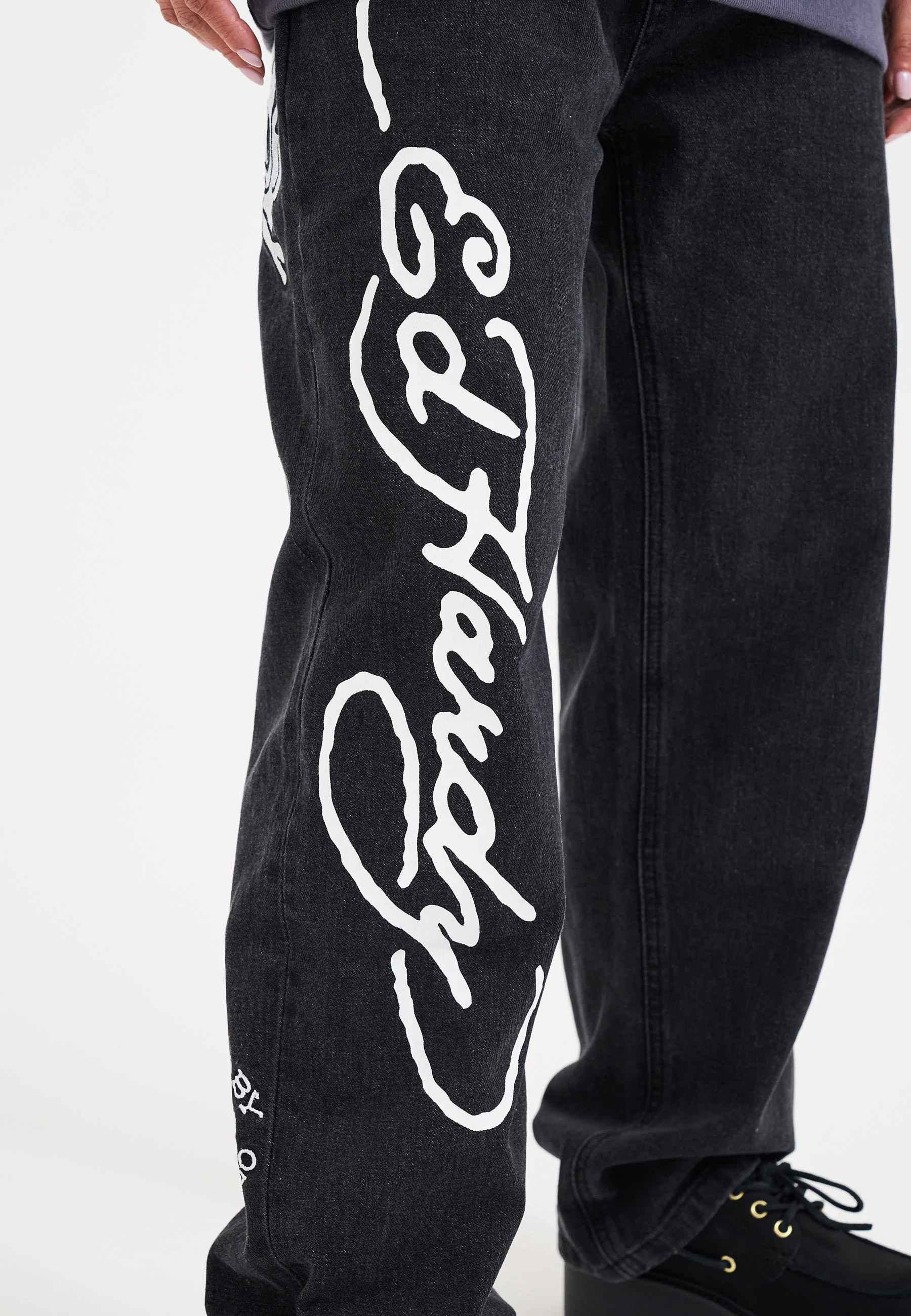 Womens Flaming Skull Relaxed Fit Denim Trousers Jeans - Black - Image 4