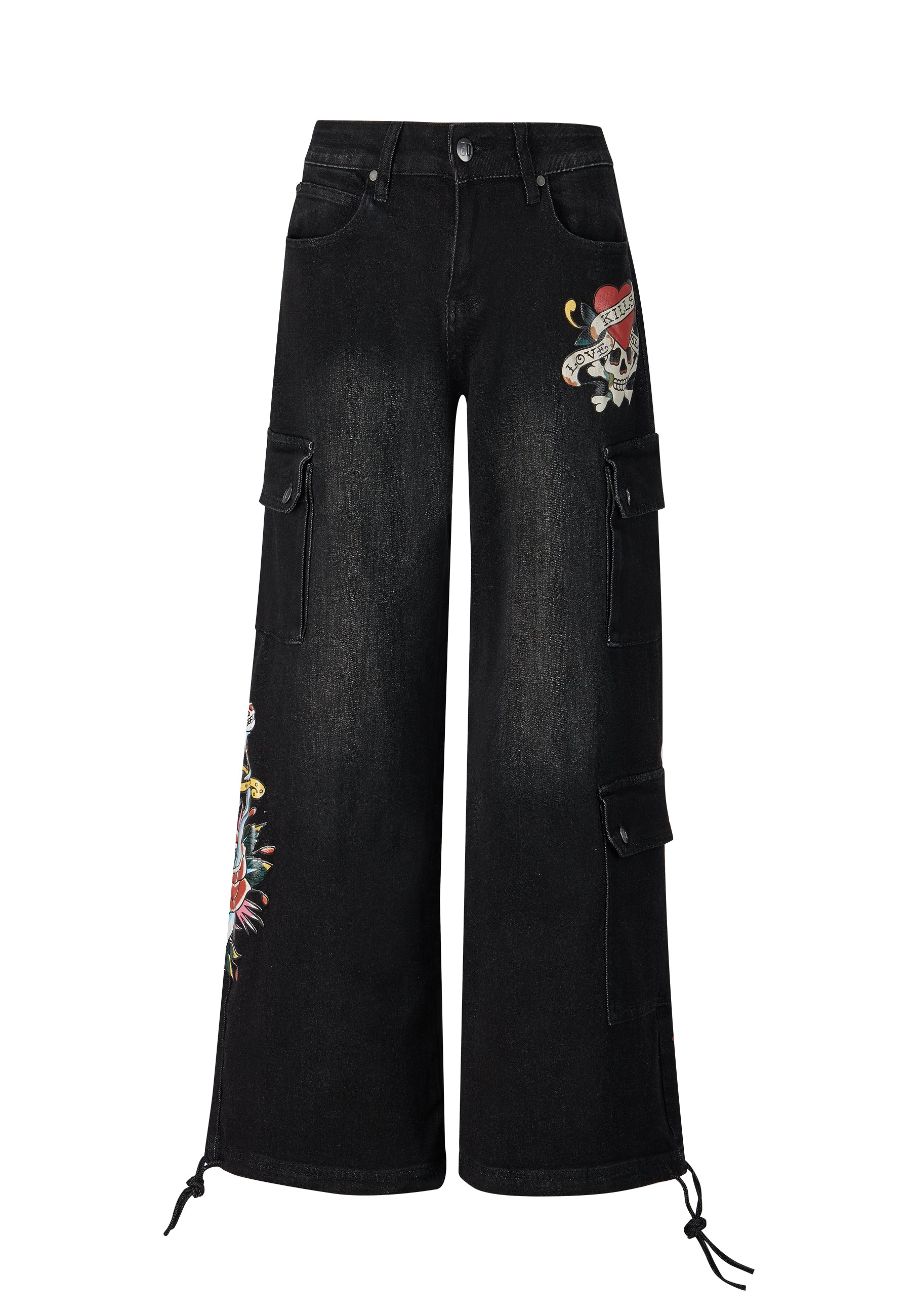 Womens Love-Kills Cargo Trousers Jeans - Black - Image 3