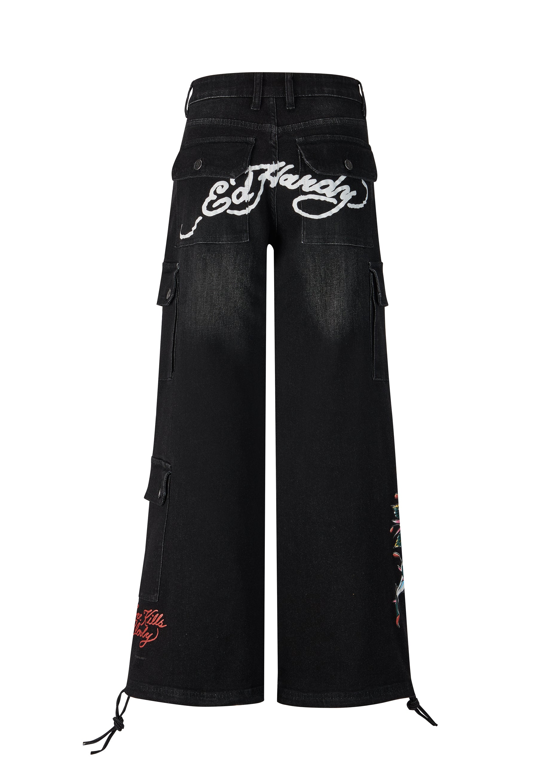 Womens Love-Kills Cargo Trousers Jeans - Black - Image 7