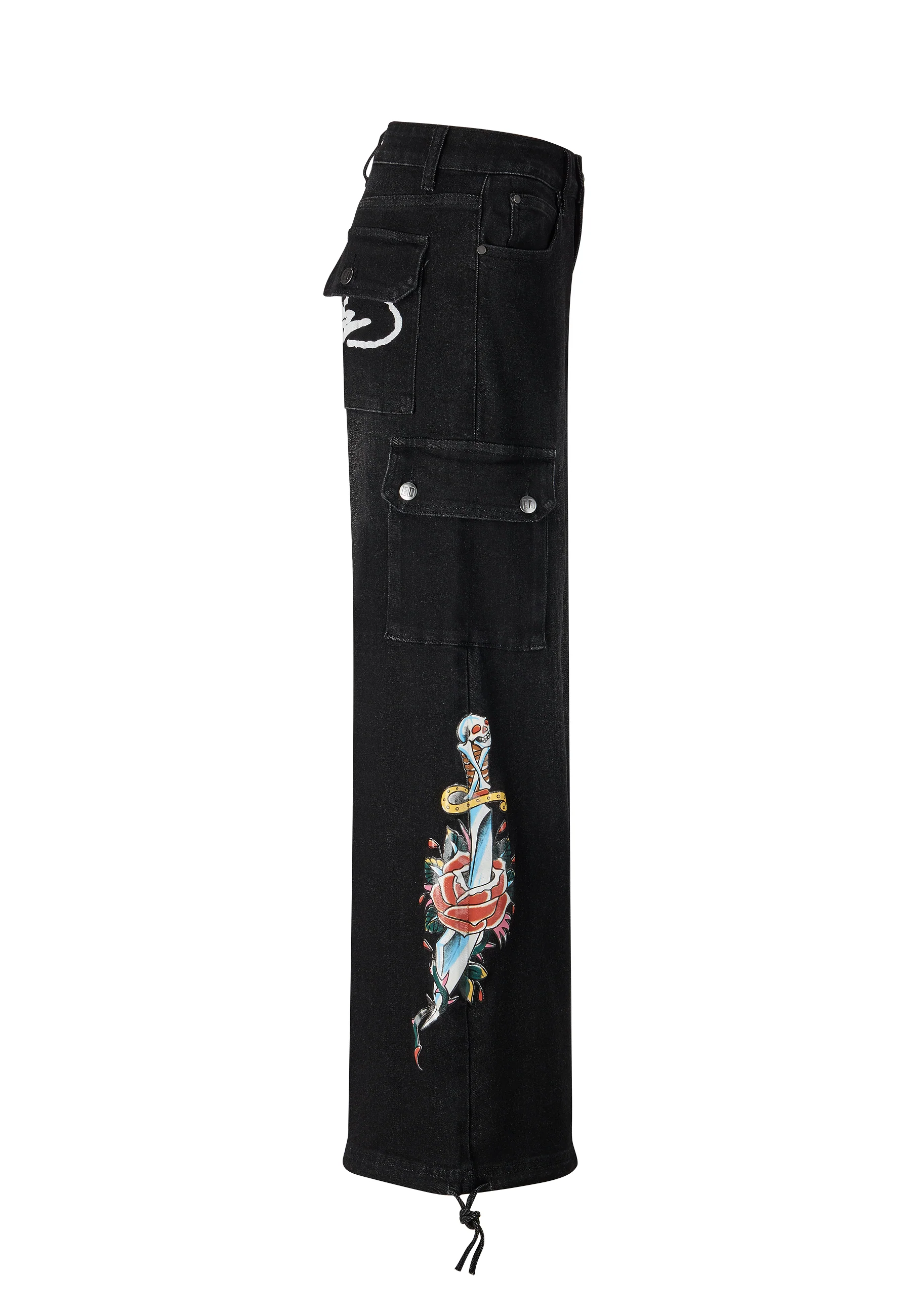 Womens Love-Kills Cargo Trousers Jeans - Black - Image 8