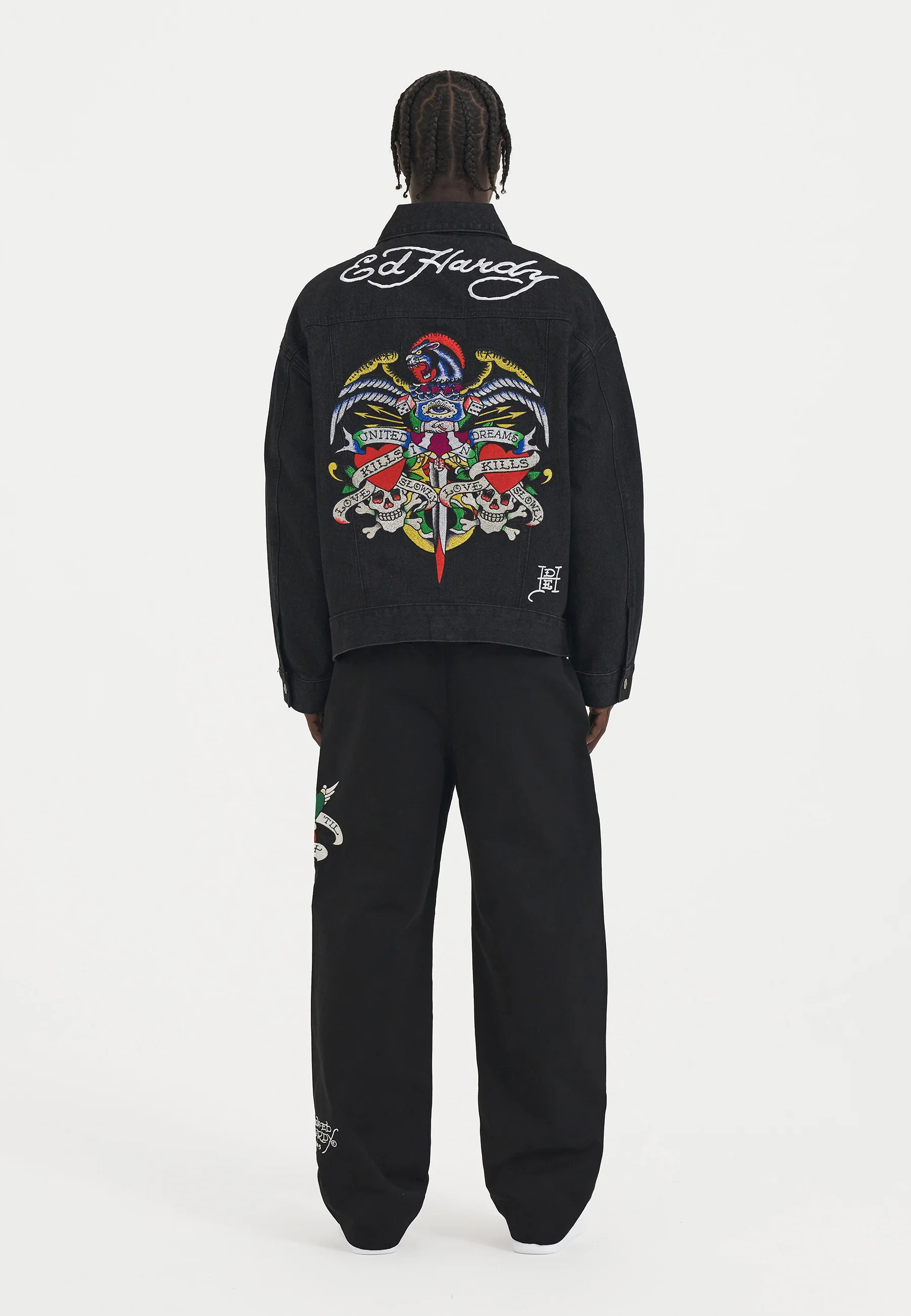 Mens Abstract United Dreams Oversized Denim Jacket - Black - Image 5