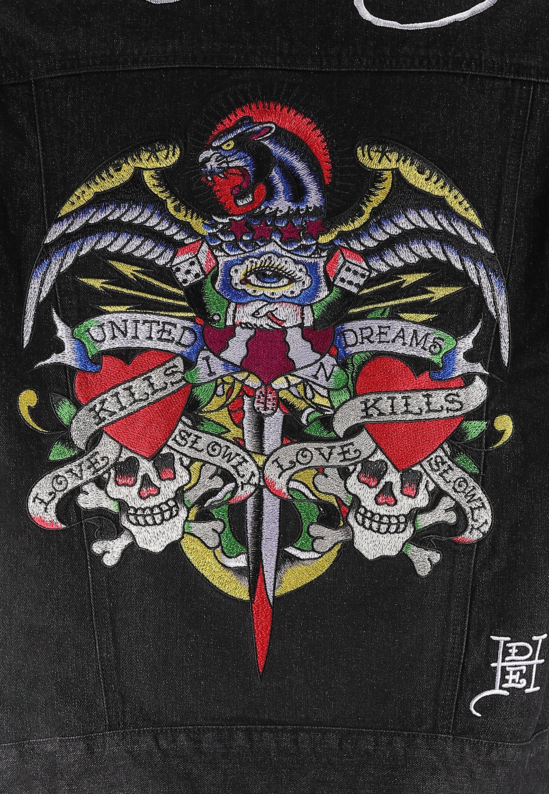 Mens Abstract United Dreams Oversized Denim Jacket - Black - Image 7