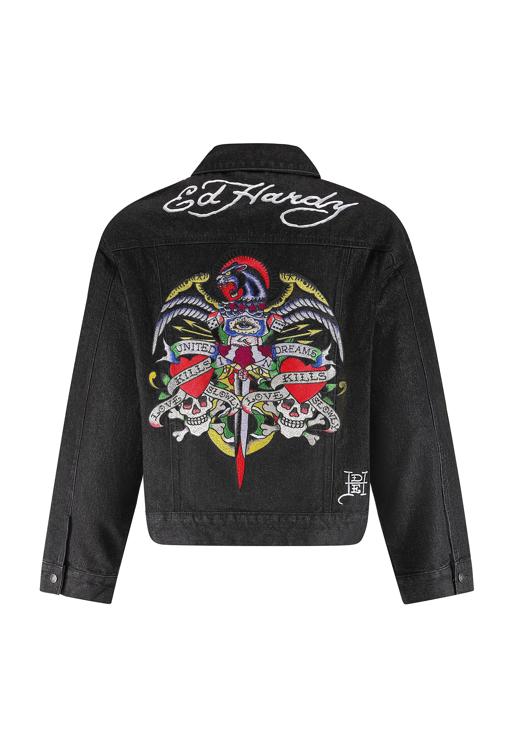 Mens Abstract United Dreams Oversized Denim Jacket - Black - Image 9