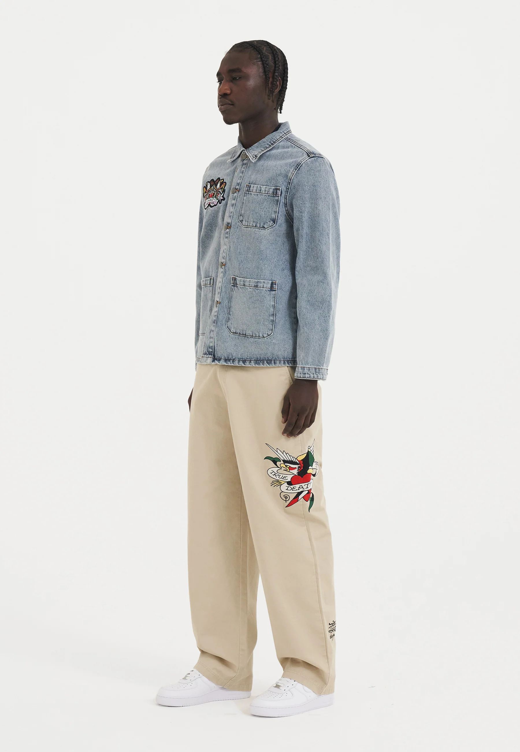 Mens Battle Of Eagles Denim Chore Jacket - Blue - Image 3