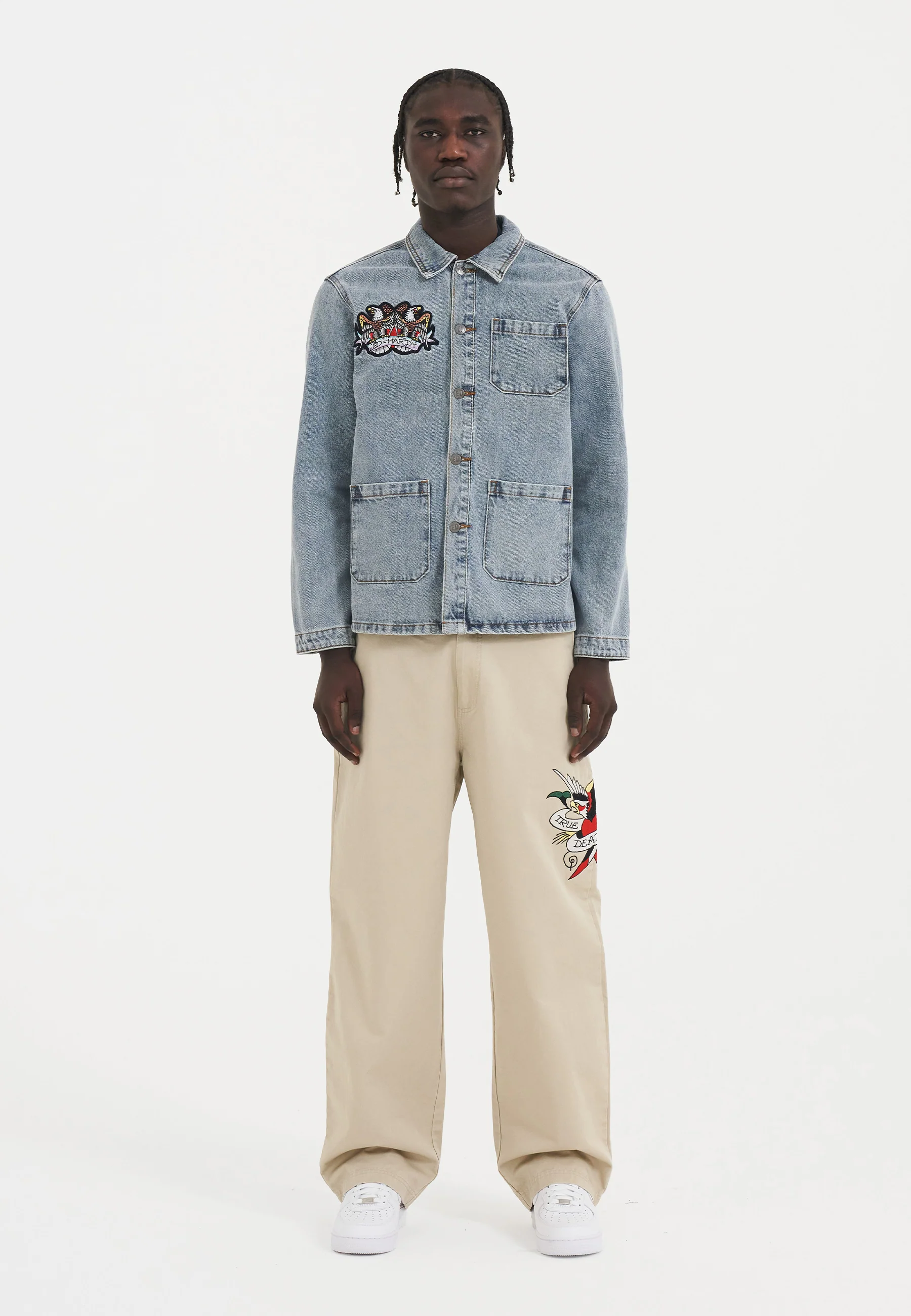 Mens Battle Of Eagles Denim Chore Jacket - Blue - Image 4