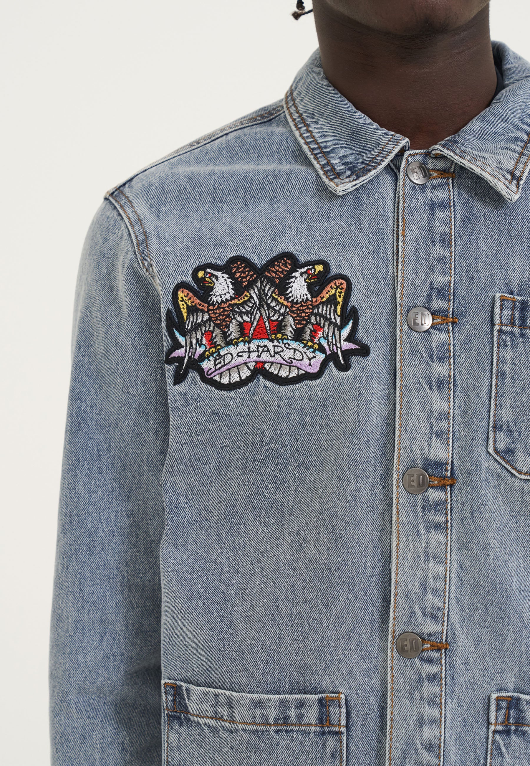 Mens Battle Of Eagles Denim Chore Jacket - Blue - Image 7