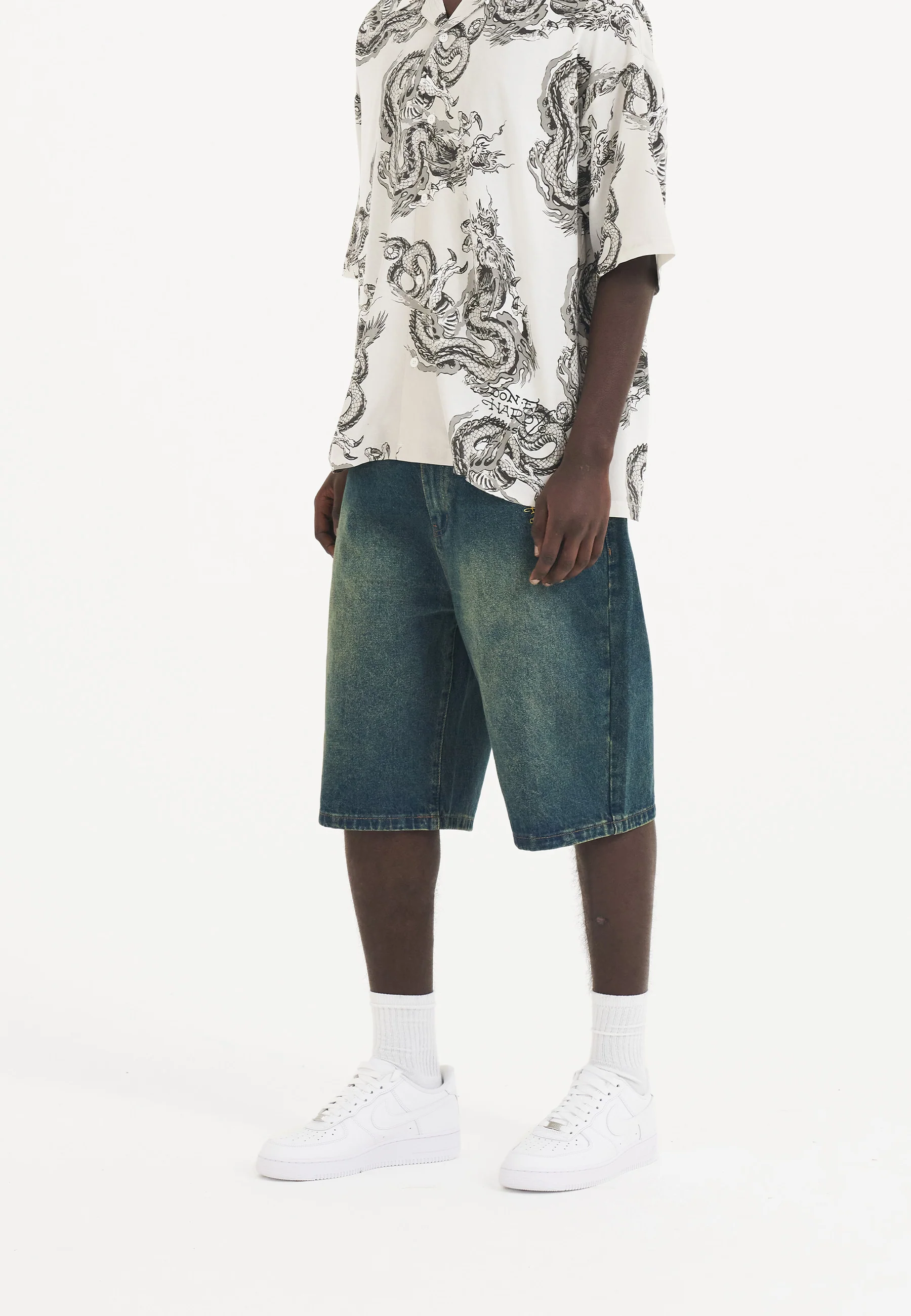 Mens Black Snake Denim Jorts Shorts - Green - Image 3