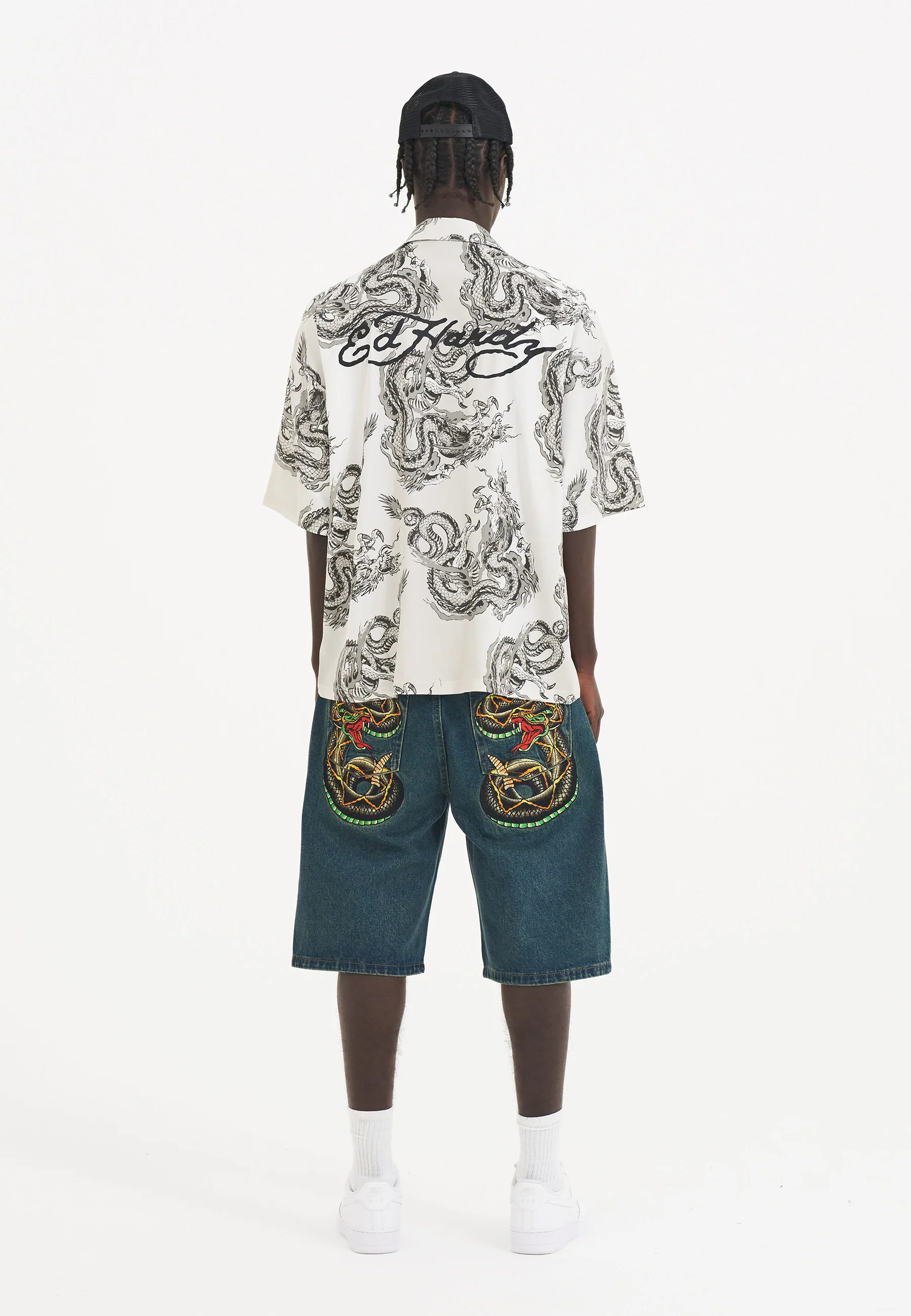 Mens Black Snake Denim Jorts Shorts - Green - Image 4