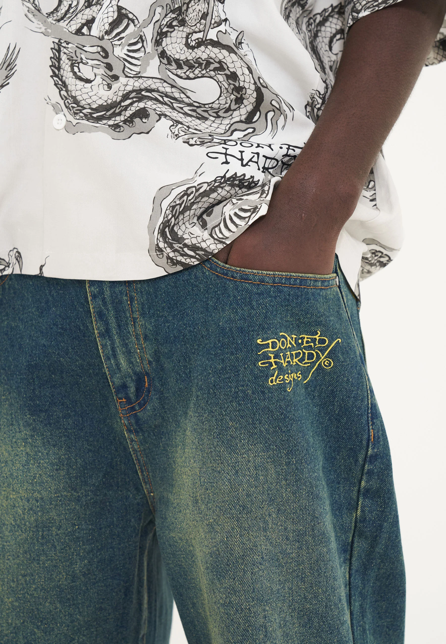 Mens Black Snake Denim Jorts Shorts - Green - Image 8