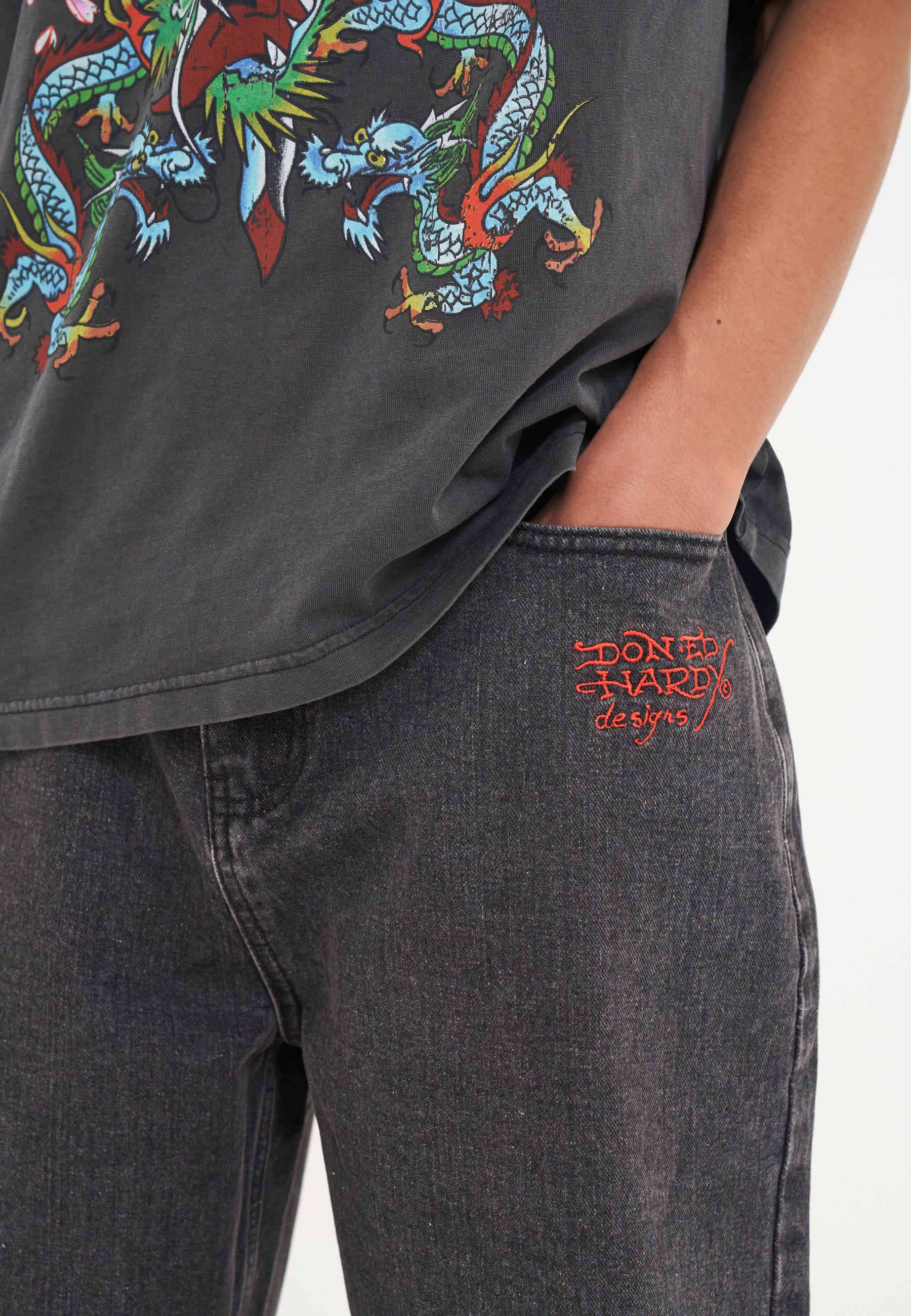 Mens Black Snake Denim Jorts Shorts - Grey - Image 6