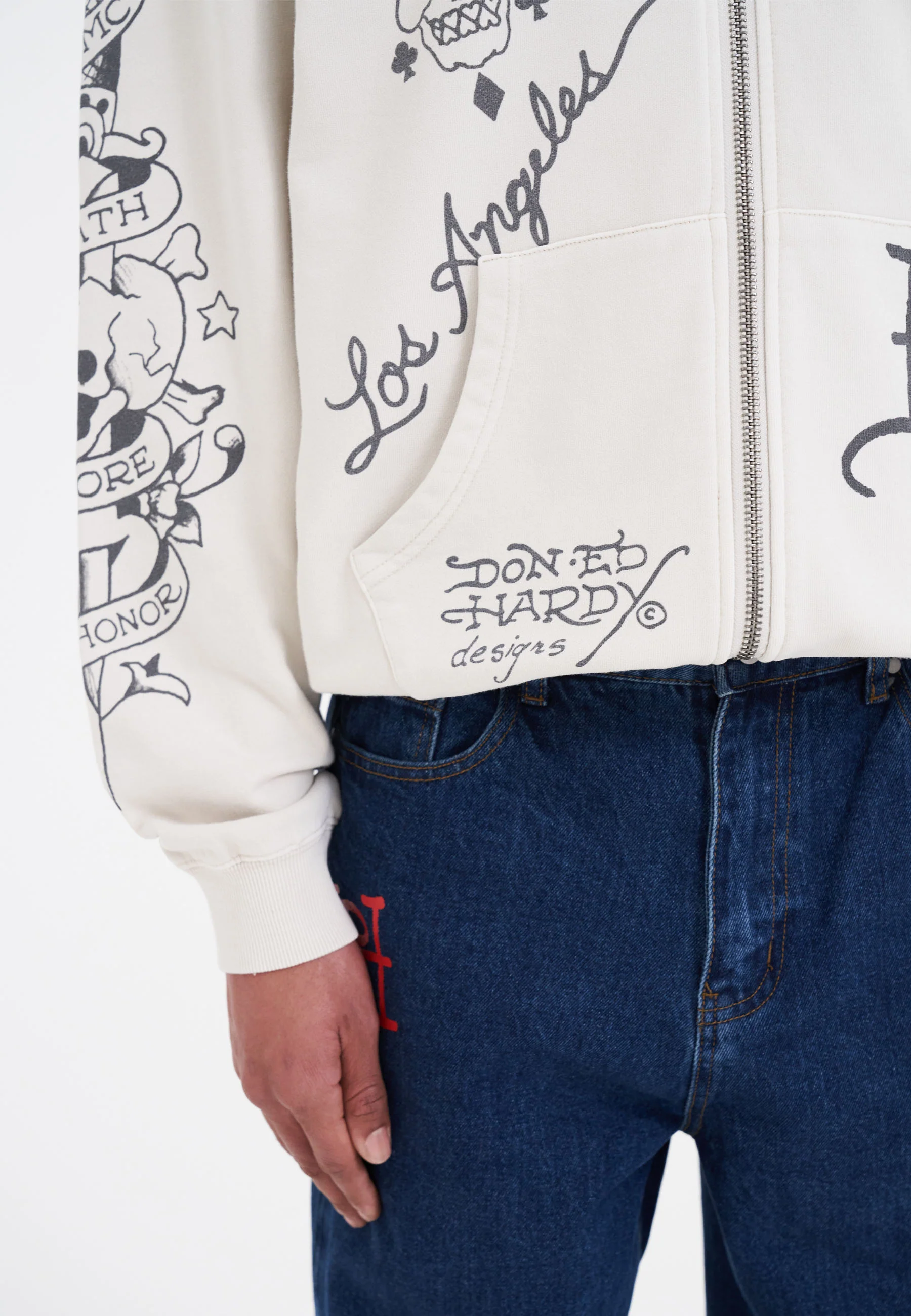 Mens Death-Before Mono Hoodie - Beige - Image 3