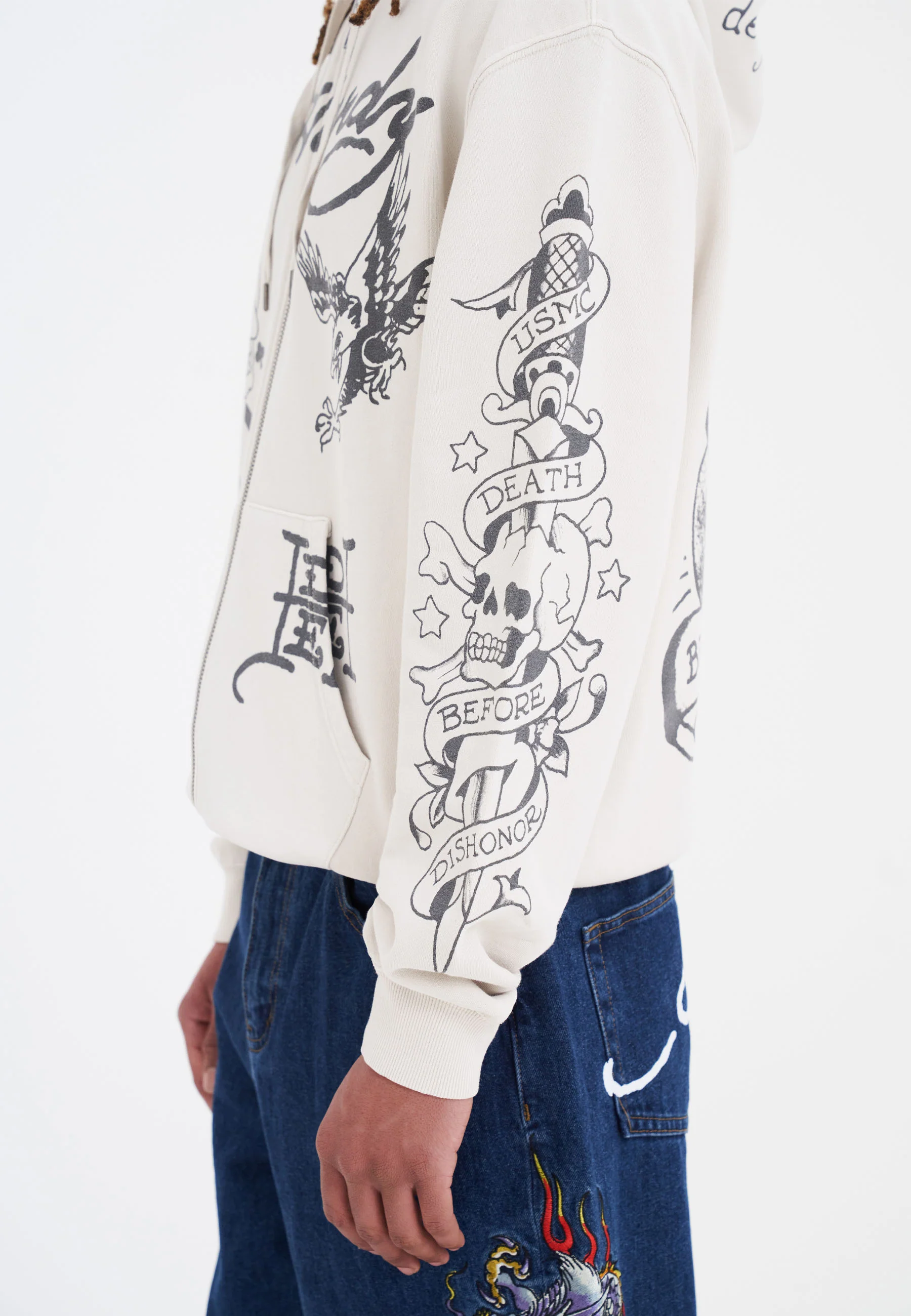 Mens Death-Before Mono Hoodie - Beige - Image 4