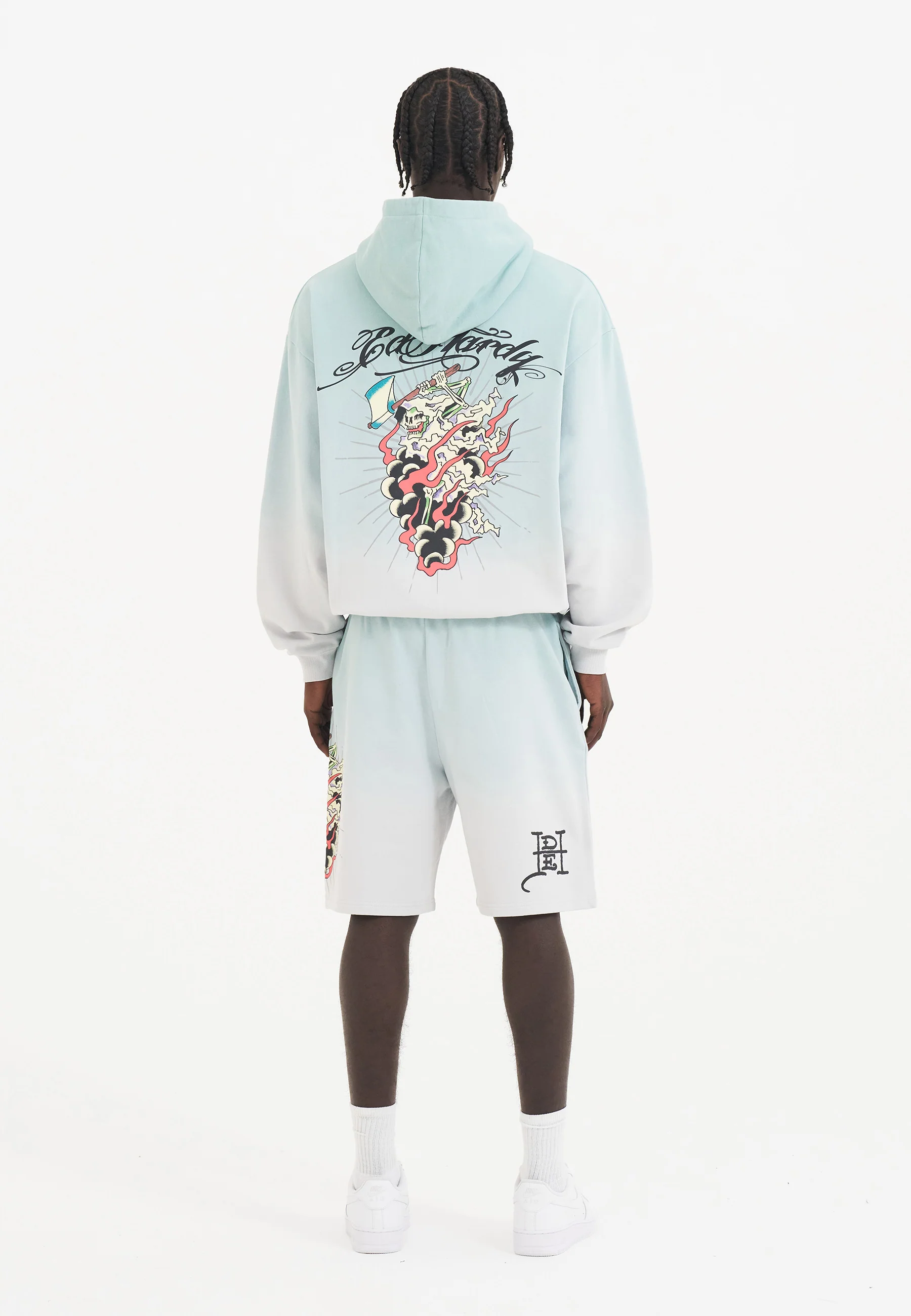 Mens Death Fighter Graphic Hoodie - Light Green/Grey - Image 4