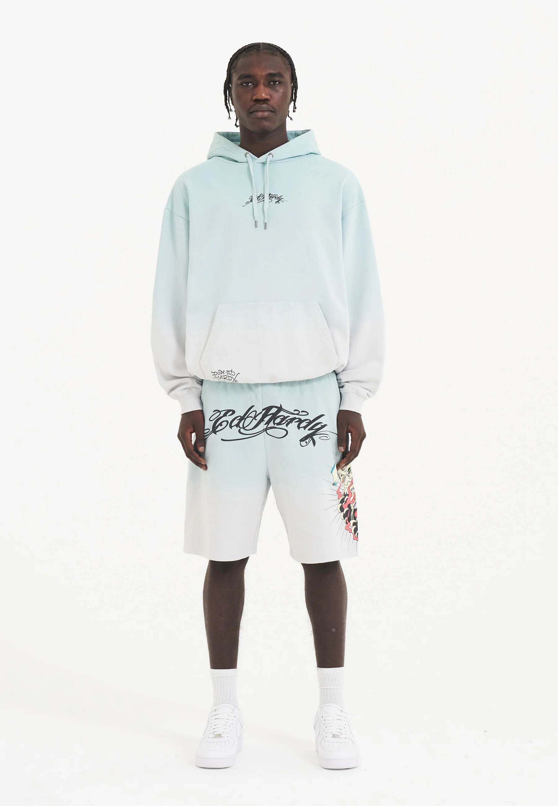 Mens Death Fighter Graphic Hoodie - Light Green/Grey - Image 5