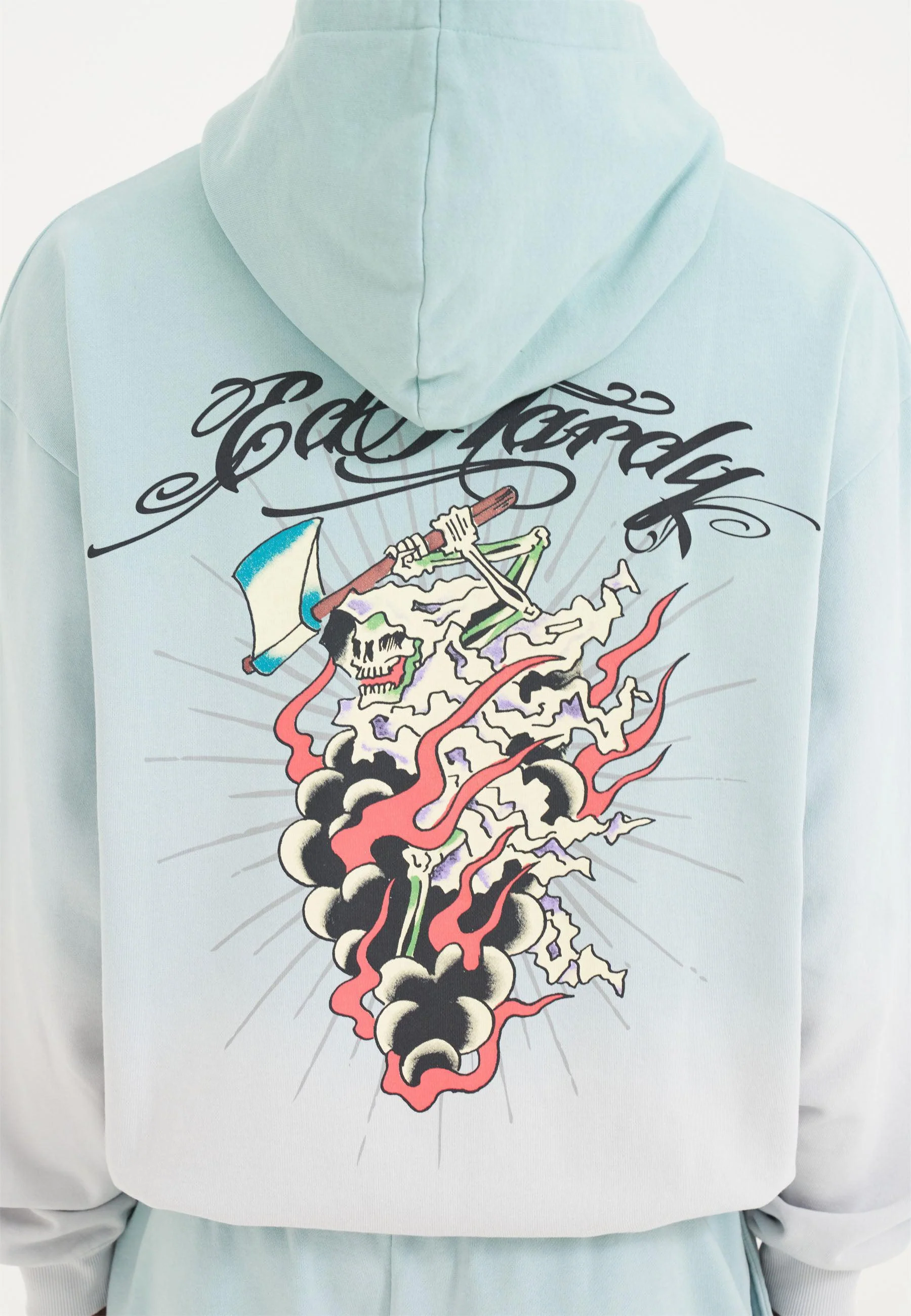 Mens Death Fighter Graphic Hoodie - Light Green/Grey - Image 7