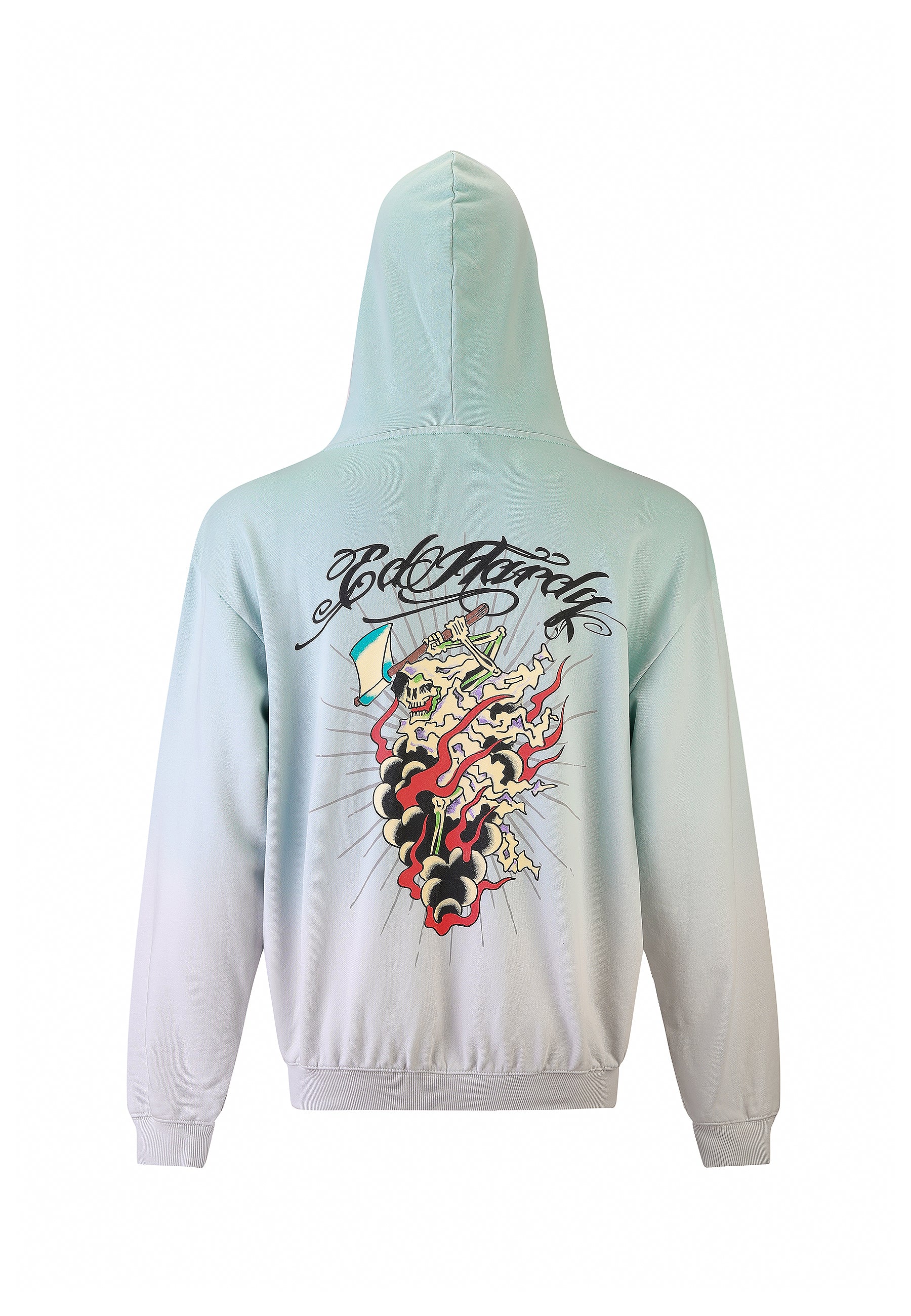 Mens Death Fighter Graphic Hoodie - Light Green/Grey - Image 9