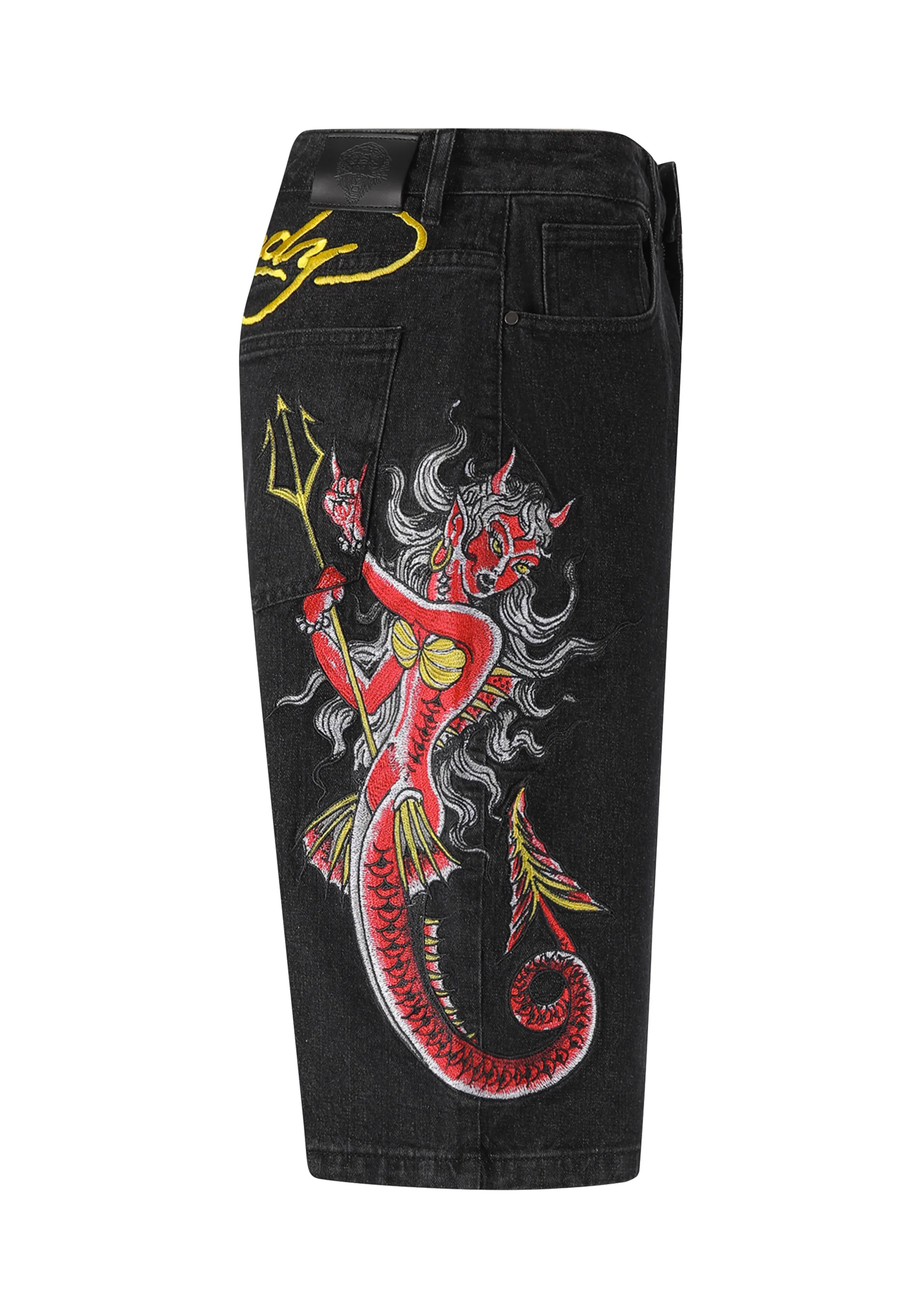 Mens Devil Mermaid Denim Jorts Shorts - Black - Image 11