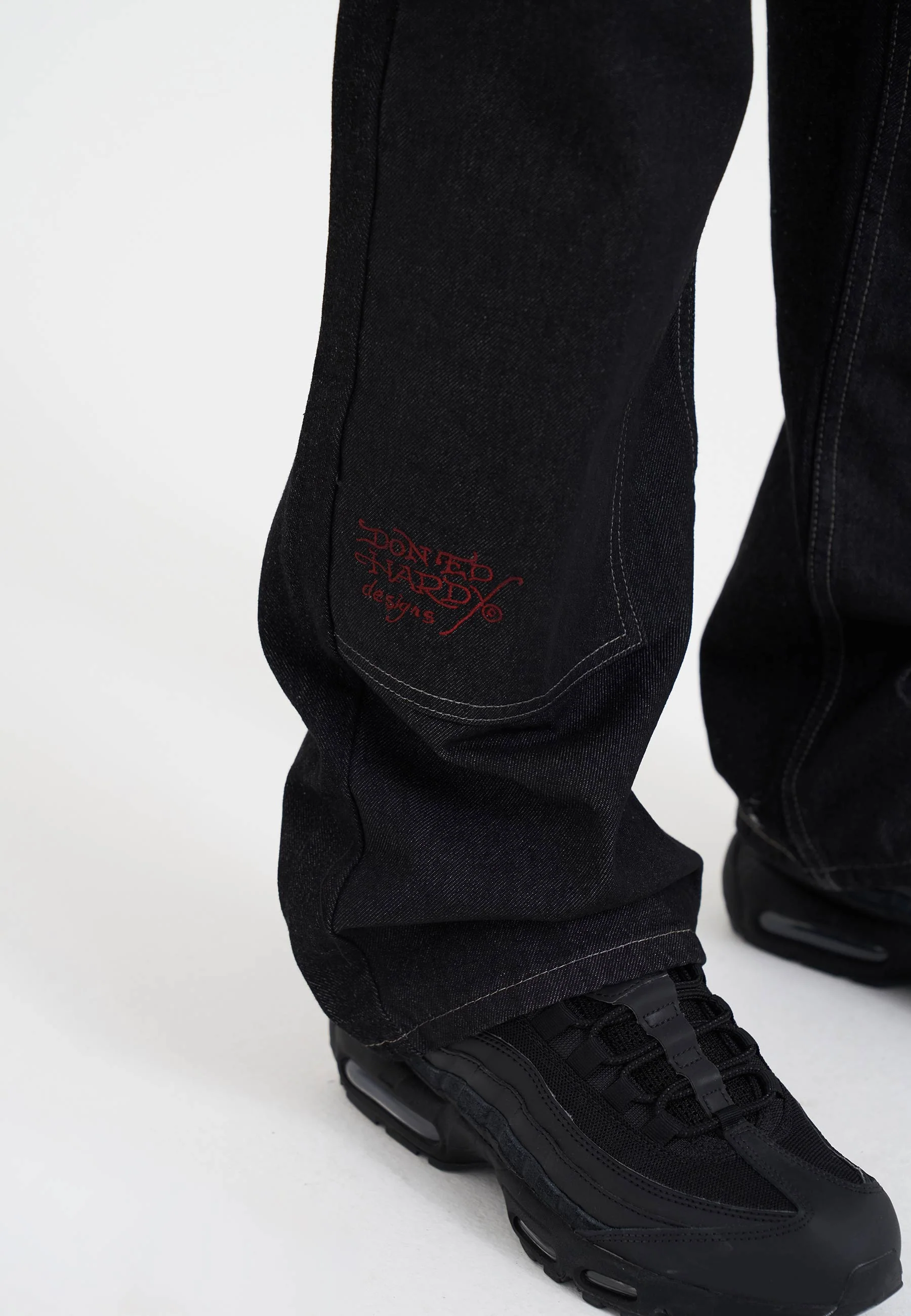 Mens Double Knee Drag Dagger Denim Trousers Jeans - Black - Image 5