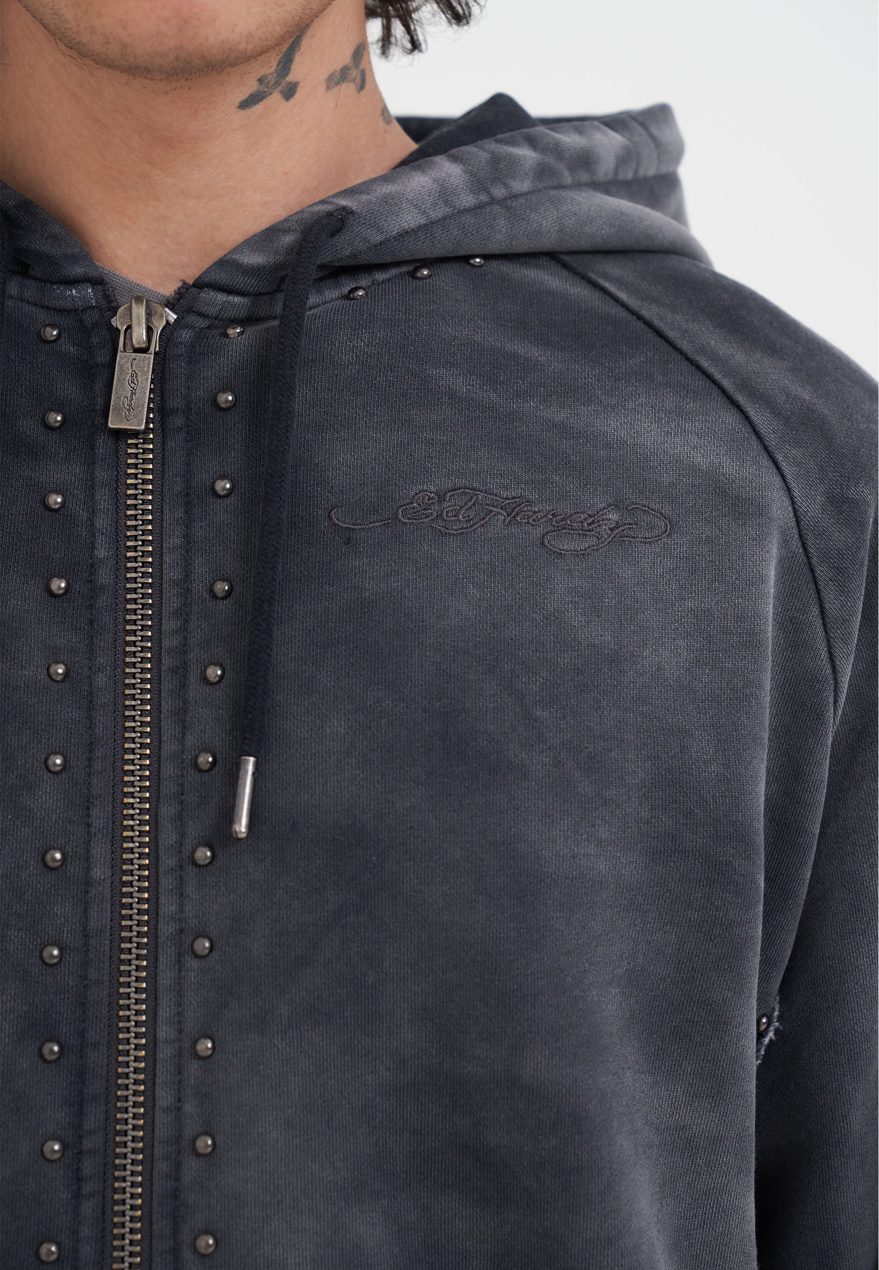 Mens Drag Battle Stud Zip Thru Hoodie - Black - Image 7