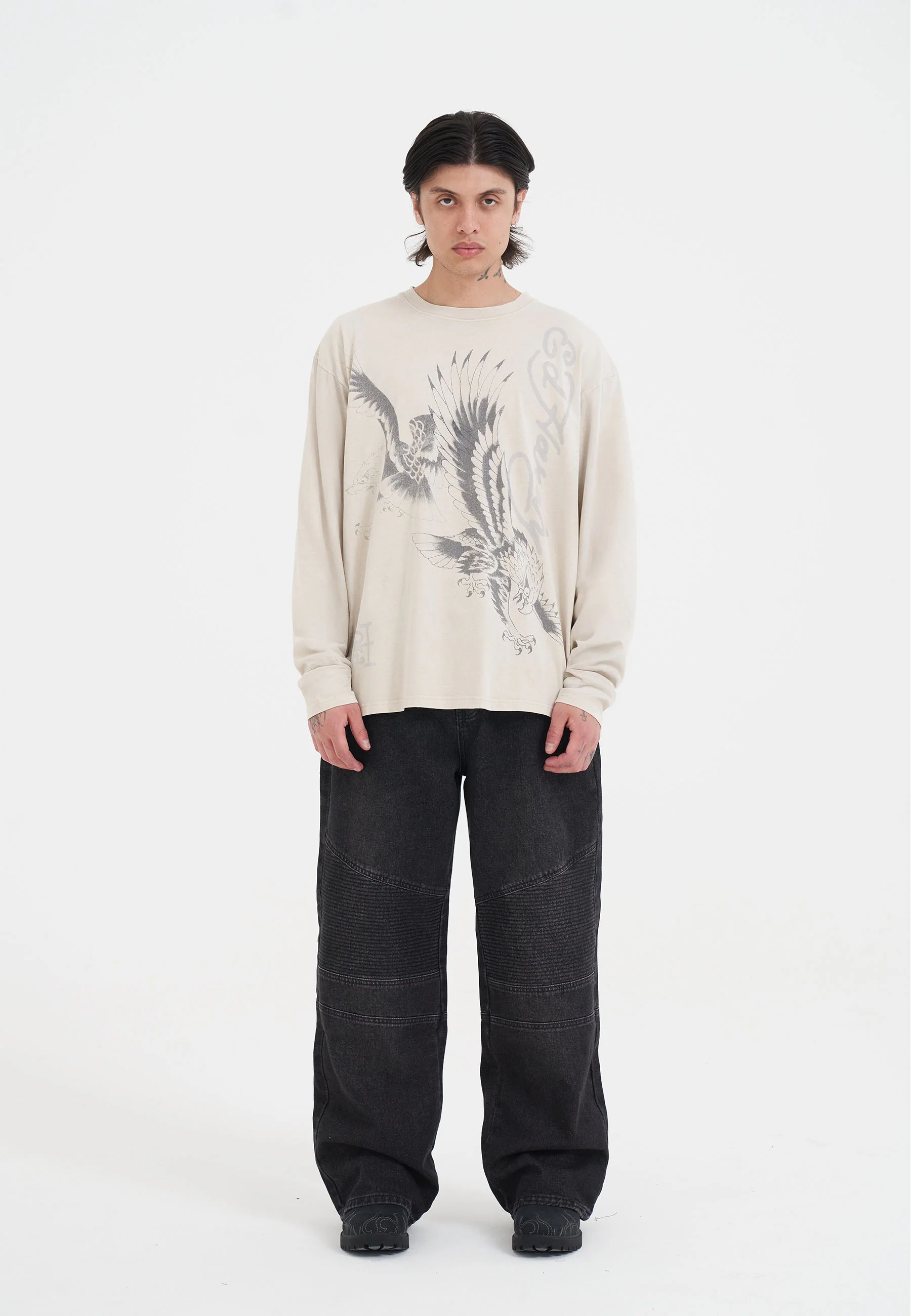 Mens Eagle Battle Long Sleeve T-Shirt - Ecru - Image 3