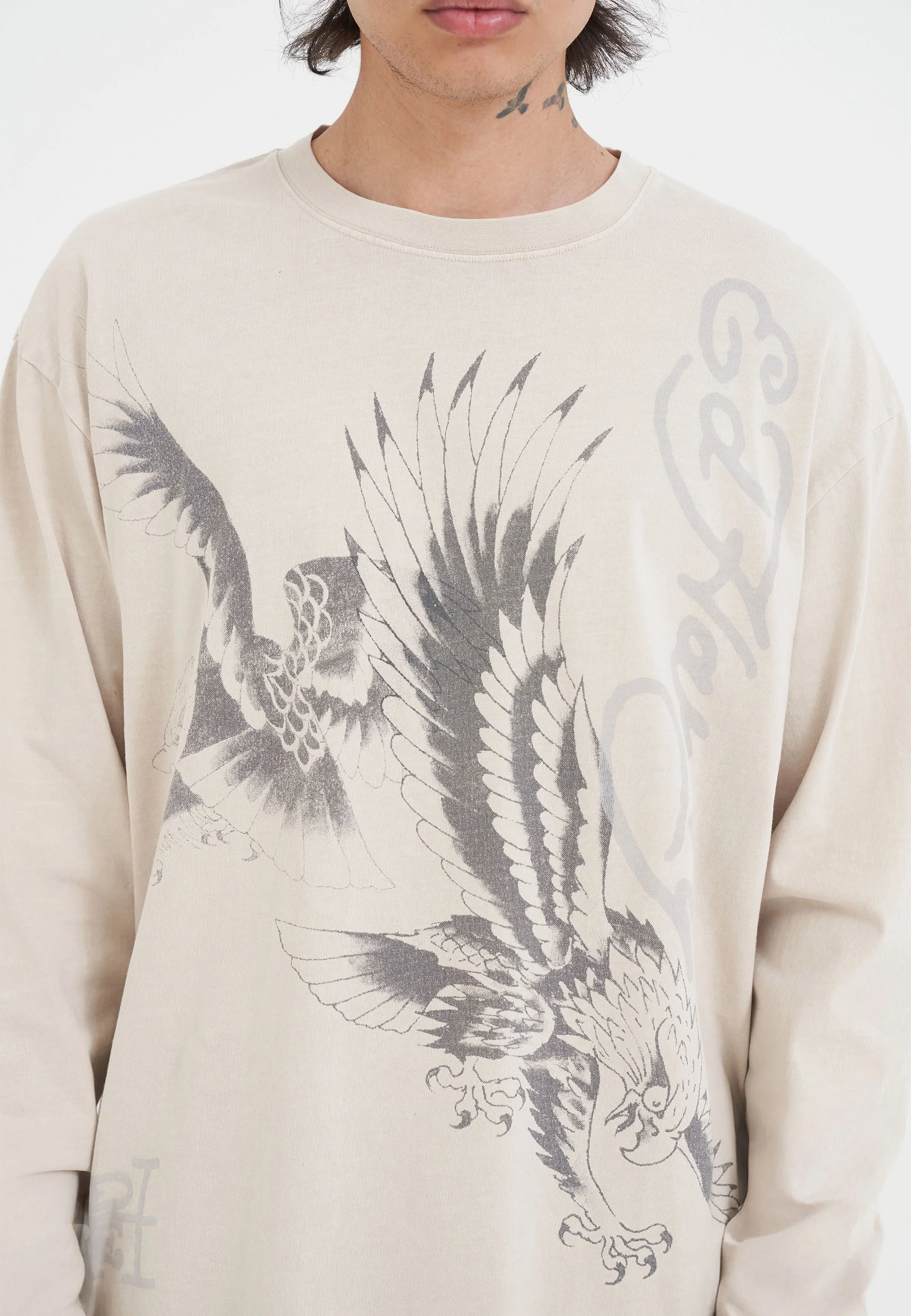 Mens Eagle Battle Long Sleeve T-Shirt - Ecru - Image 5
