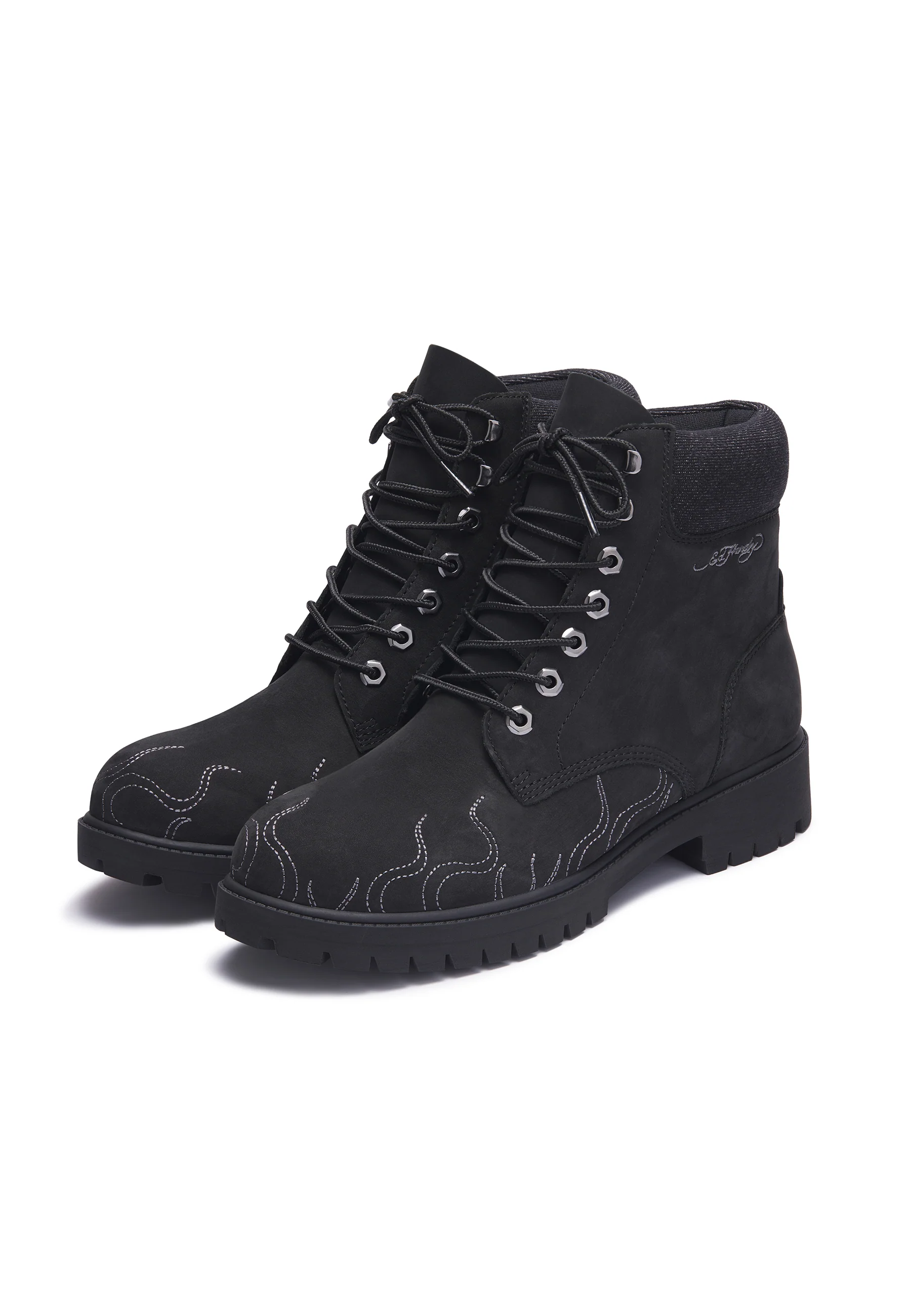 Mens Embroidered Flame Work Boot - Black - Image 3