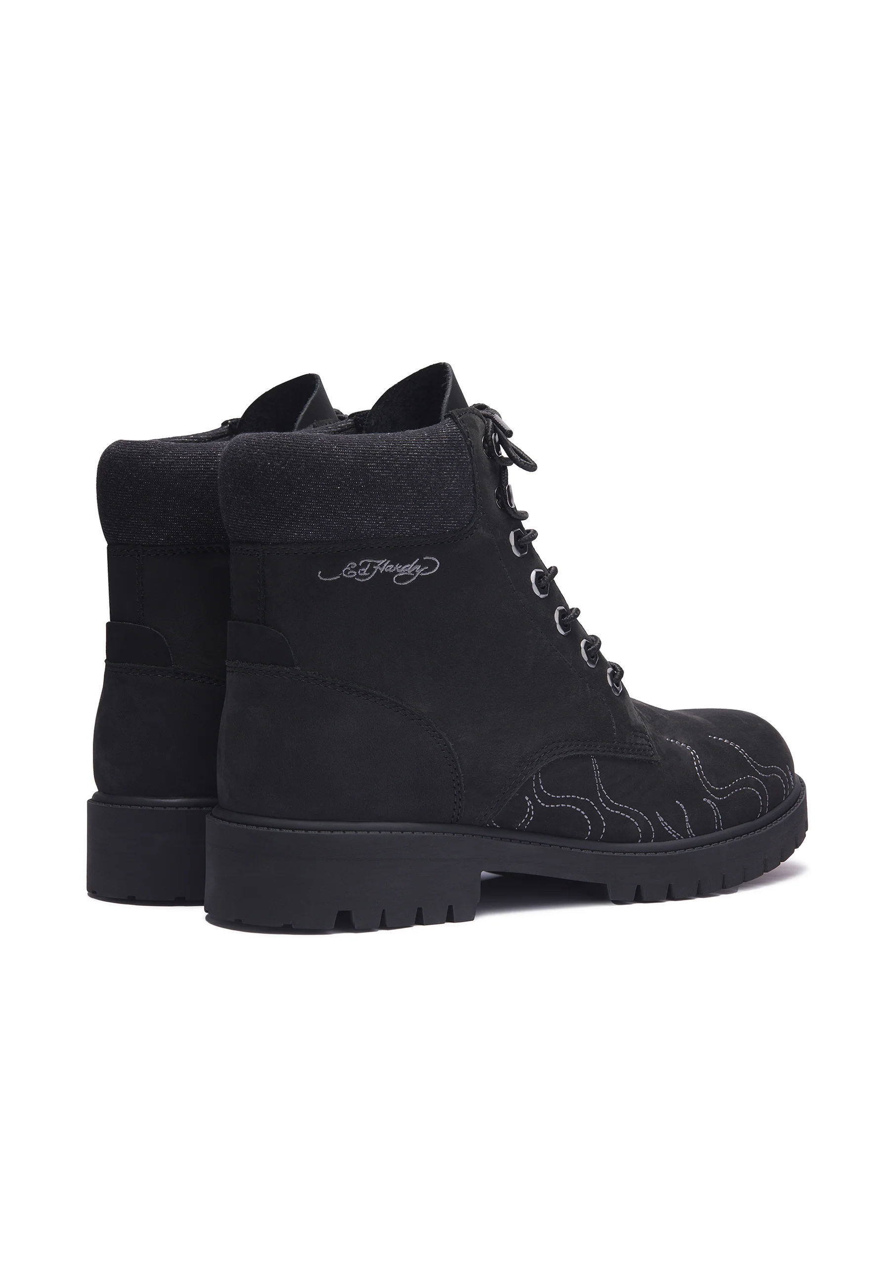 Mens Embroidered Flame Work Boot - Black - Image 4