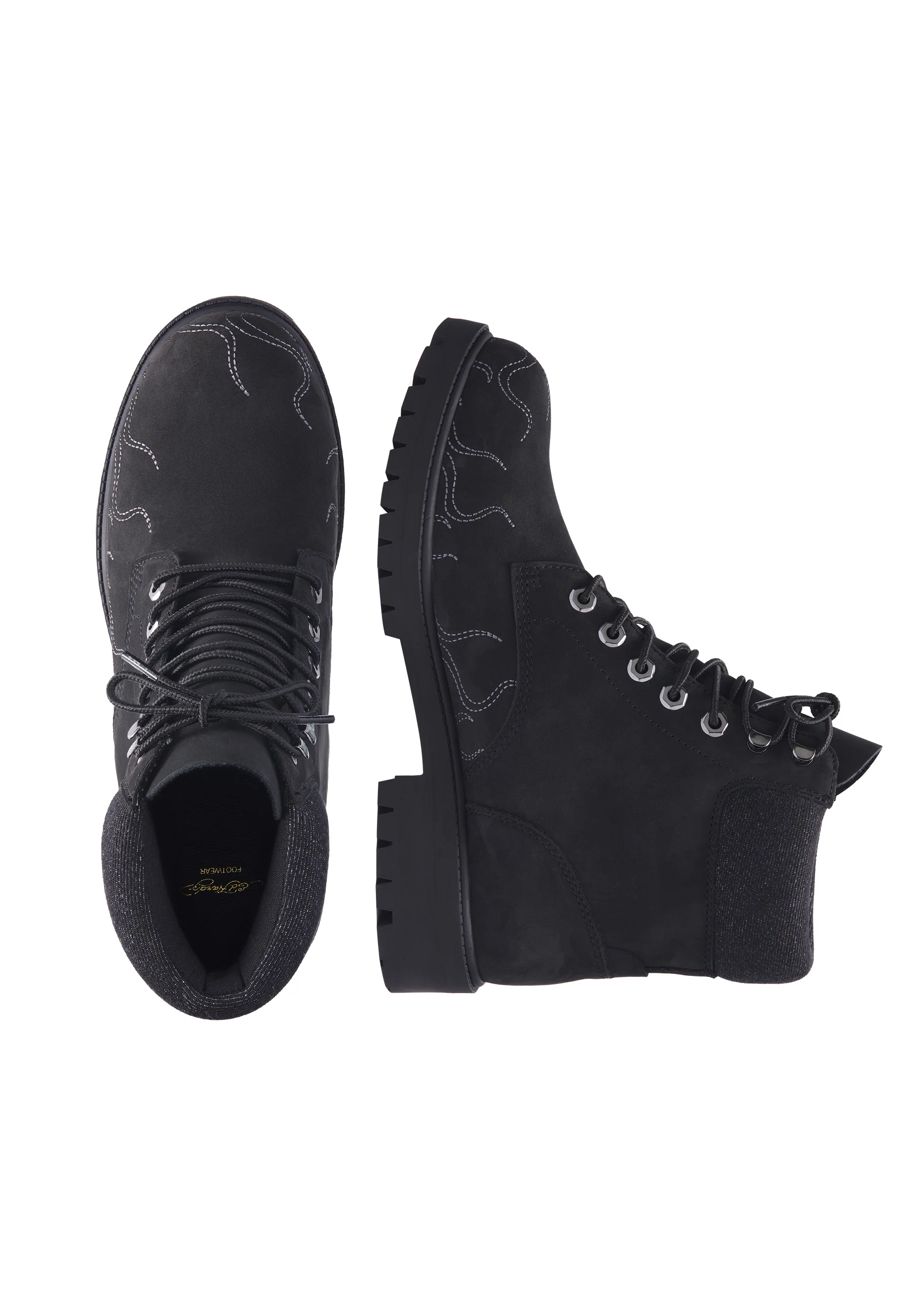 Mens Embroidered Flame Work Boot - Black - Image 5