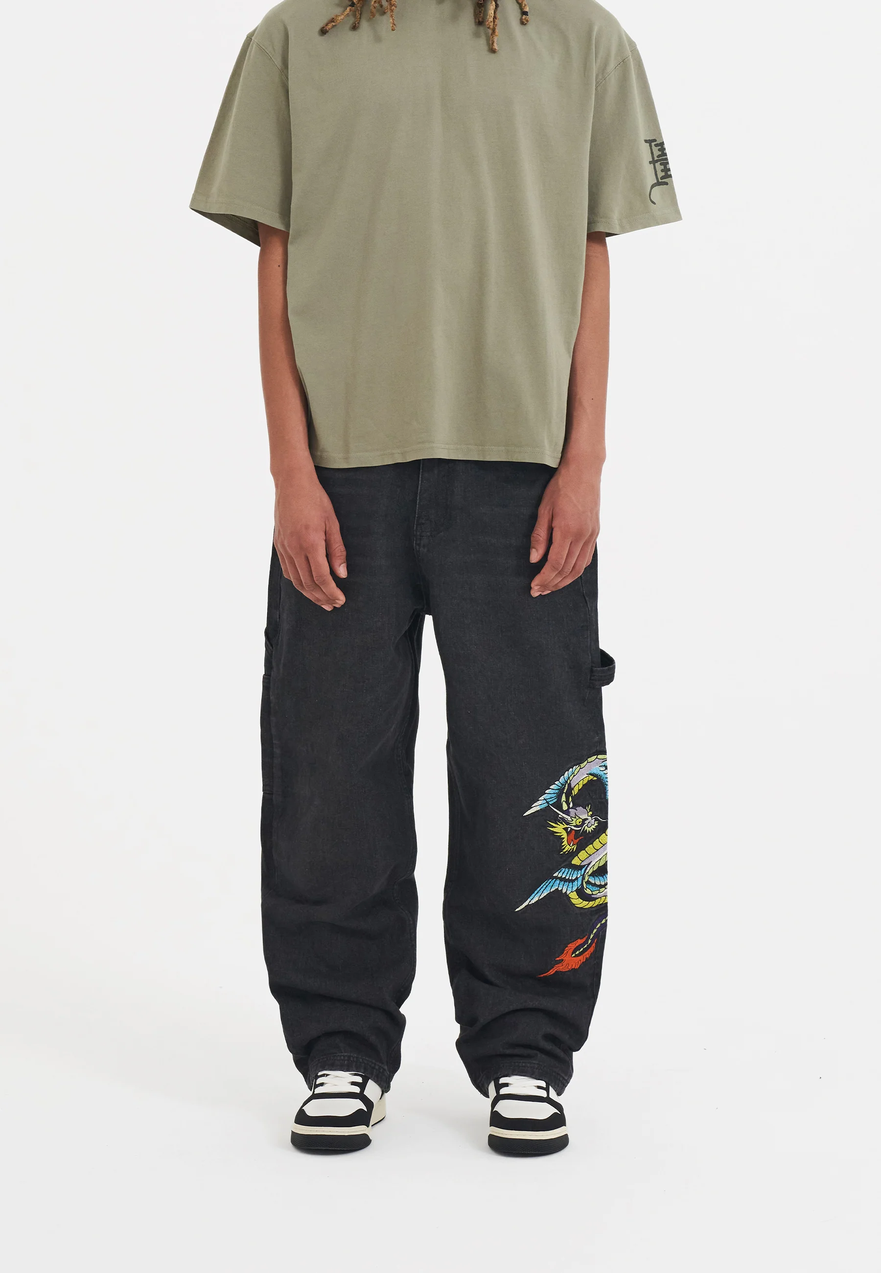 Mens Flying Dragon Carpenter Denim Trousers Jeans - Black - Image 3