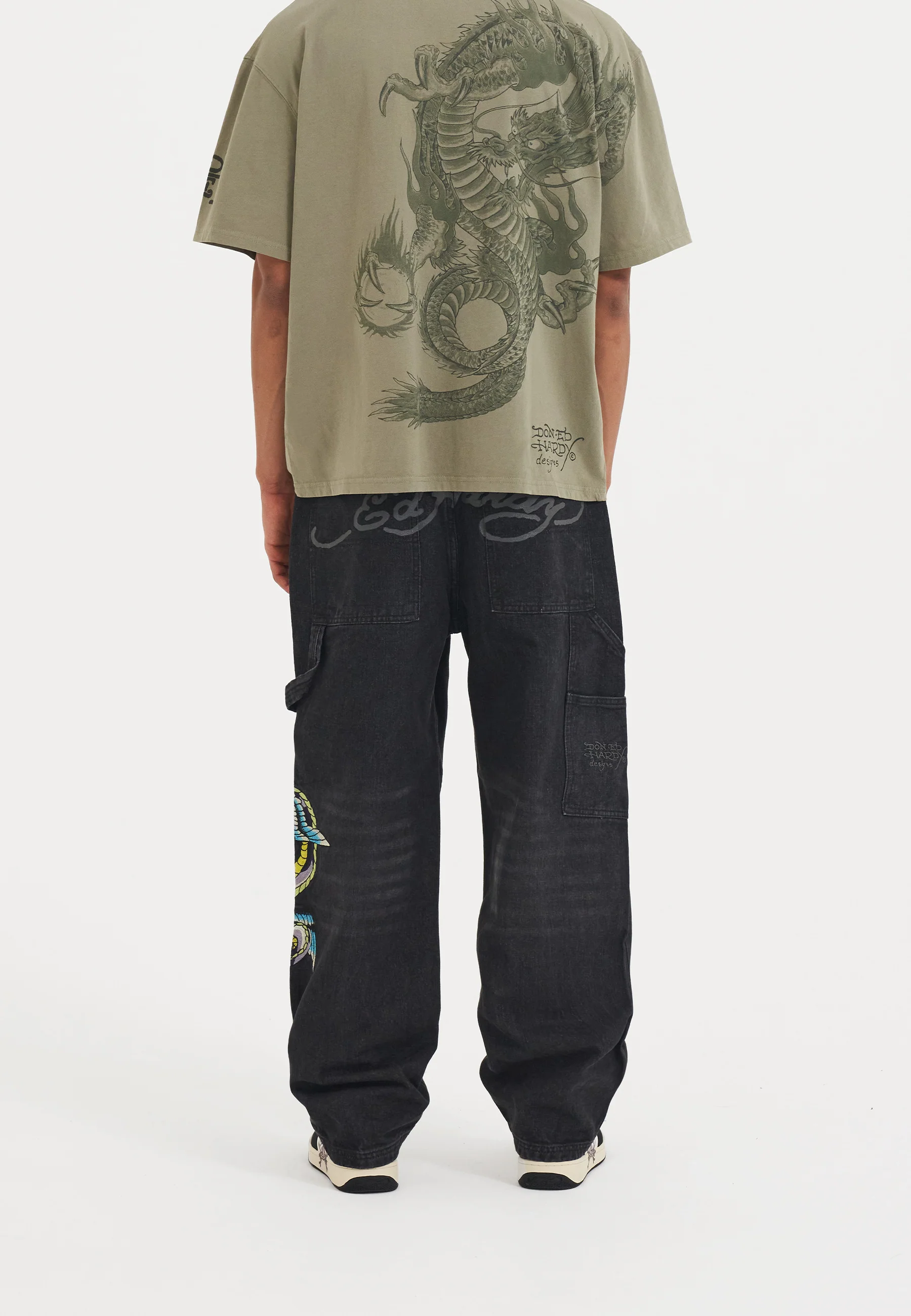 Mens Flying Dragon Carpenter Denim Trousers Jeans - Black - Image 4