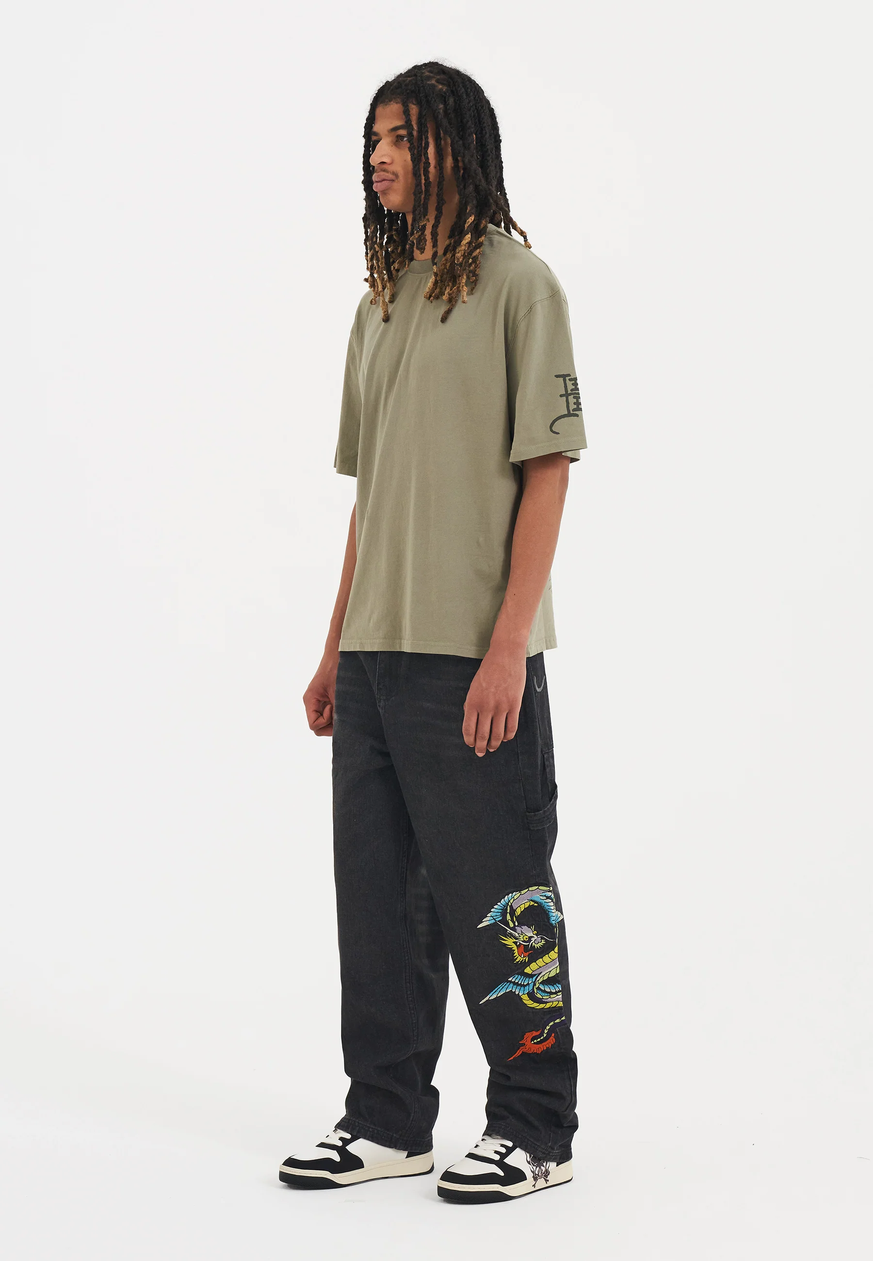 Mens Flying Dragon Carpenter Denim Trousers Jeans - Black - Image 5