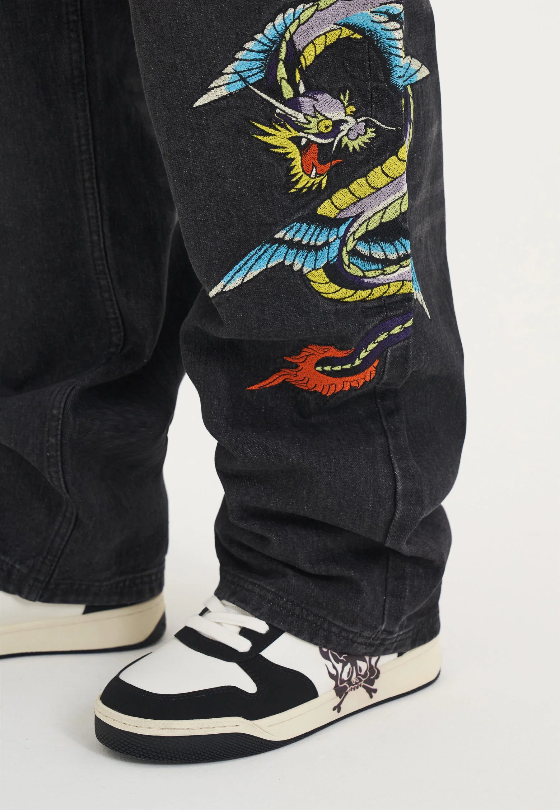 Mens Flying Dragon Carpenter Denim Trousers Jeans - Black - Image 7