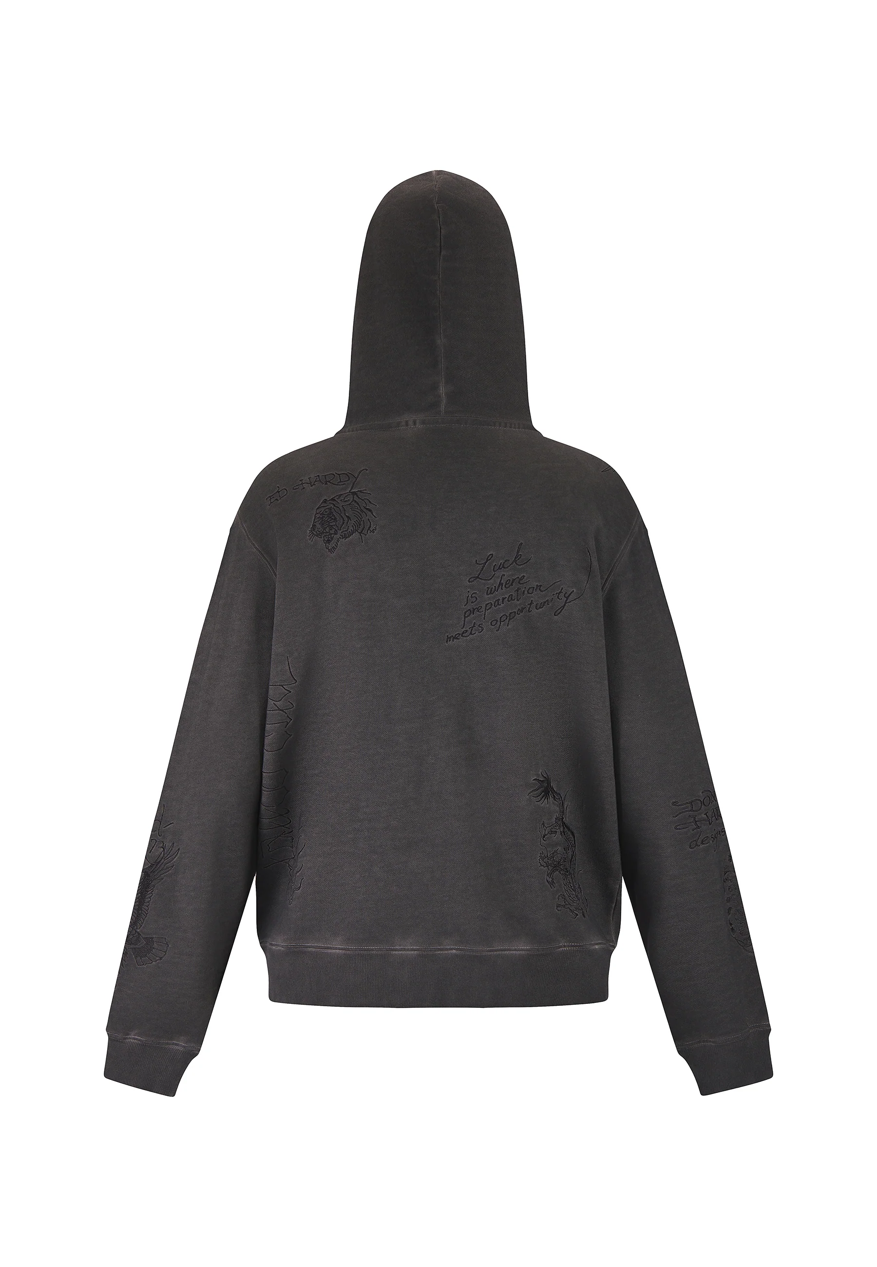 Mens Multiple Graphic Distress Zip Thru Hoodie - Grey - Image 10