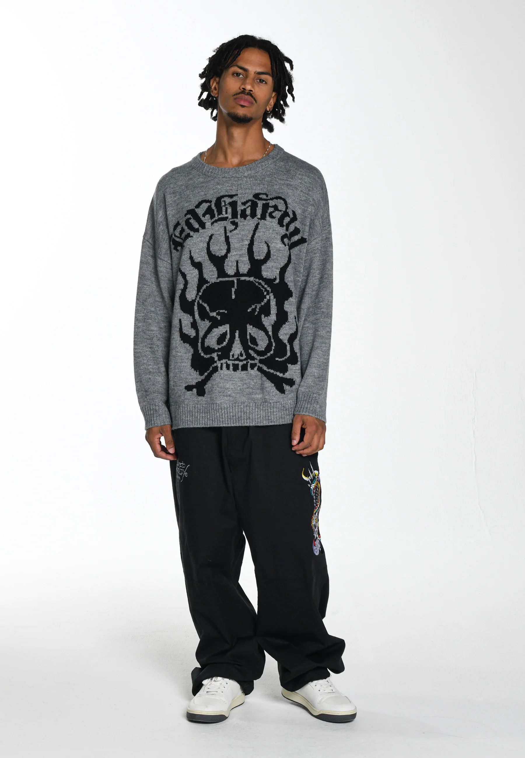 Mens Side-Snake-Skull Woven Tech Trouser - Black - Image 4