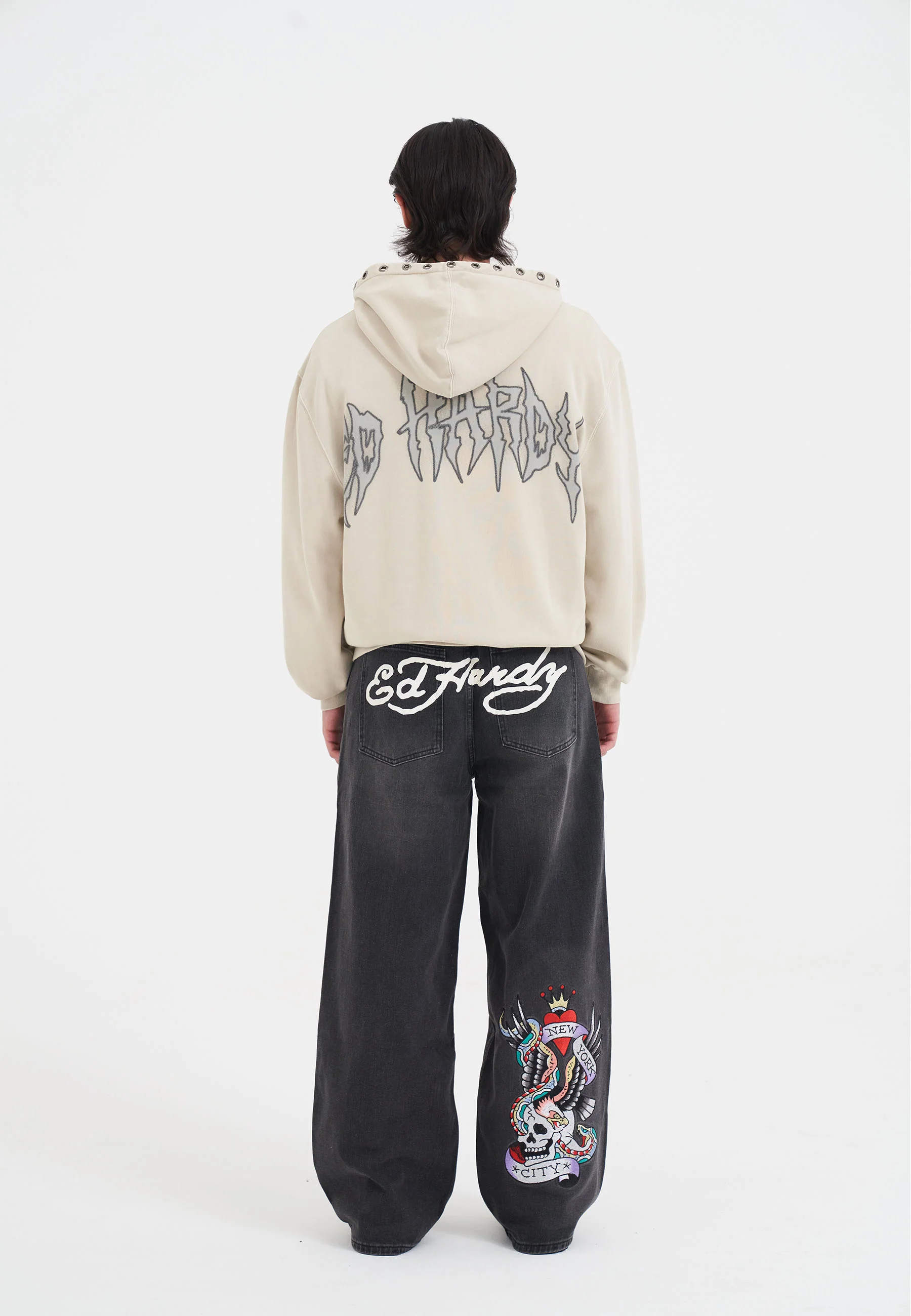 Mens Skeleton In Acid Zip Thru Hoodie - Ecru - Image 6