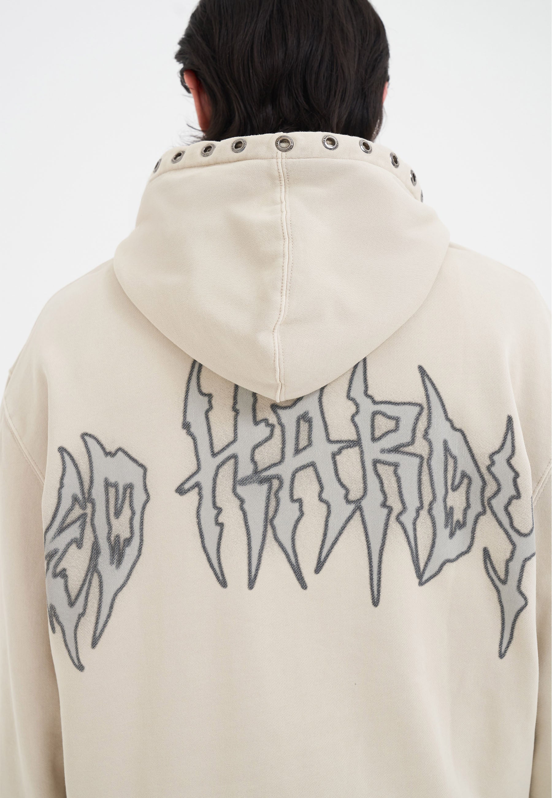 Mens Skeleton In Acid Zip Thru Hoodie - Ecru - Image 8