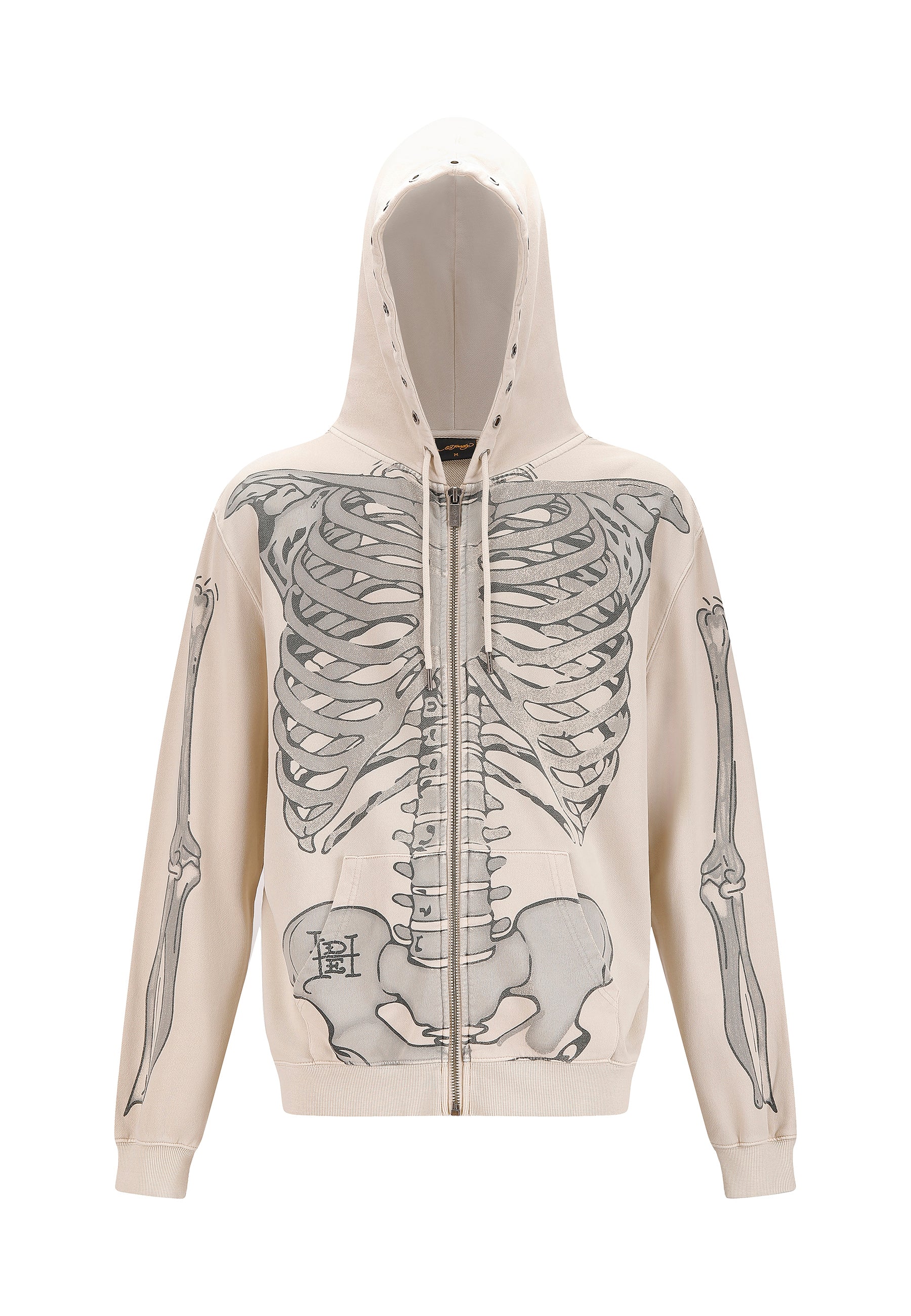 Mens Skeleton In Acid Zip Thru Hoodie - Ecru - Image 9