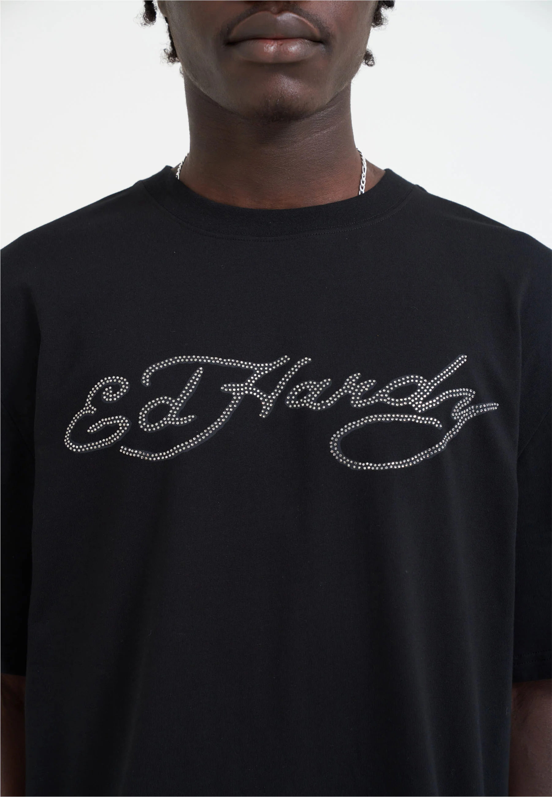 Mens Skull Flame Diamante Tshirt - Black - Image 5