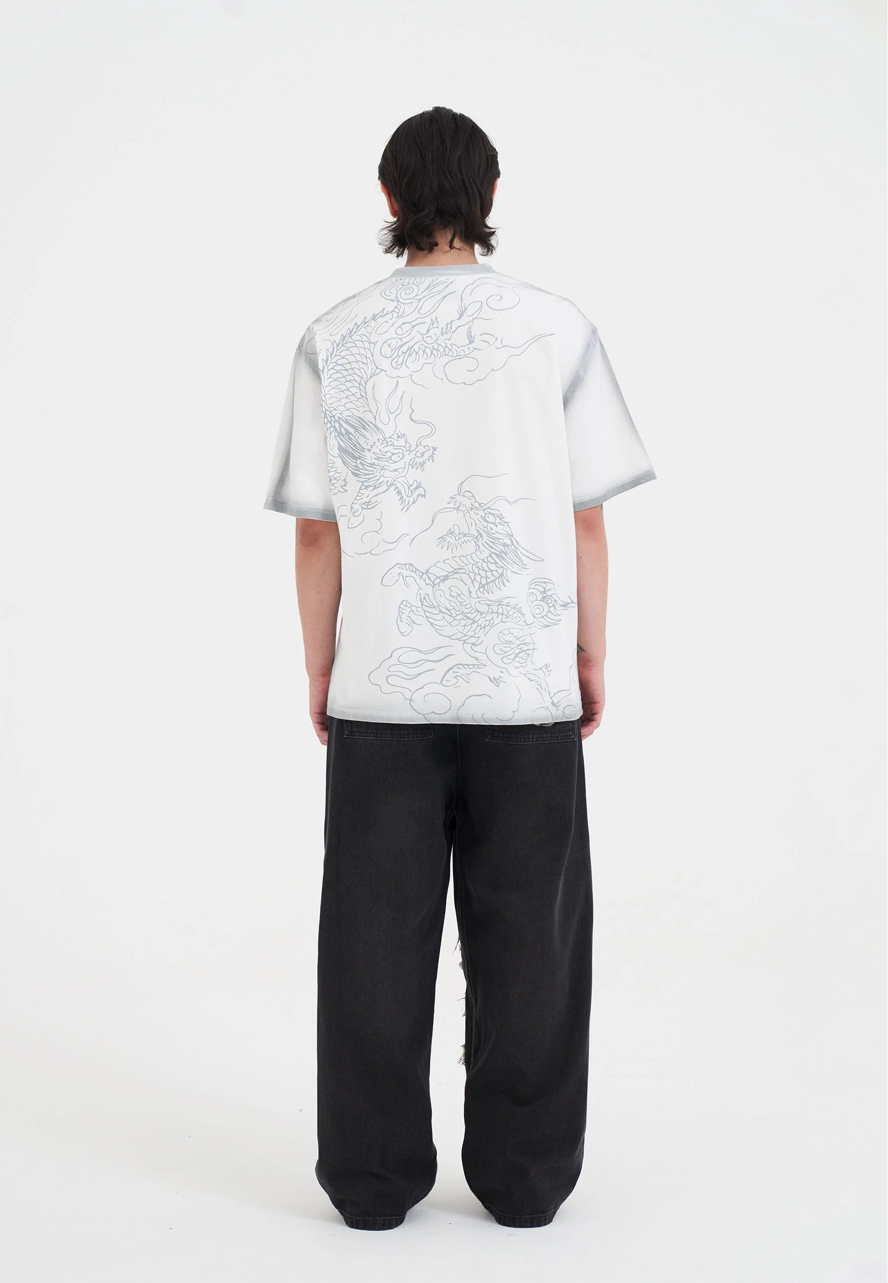 Mens Snake And Spider Outline Applique Denim Trousers Jeans - Black - Image 4